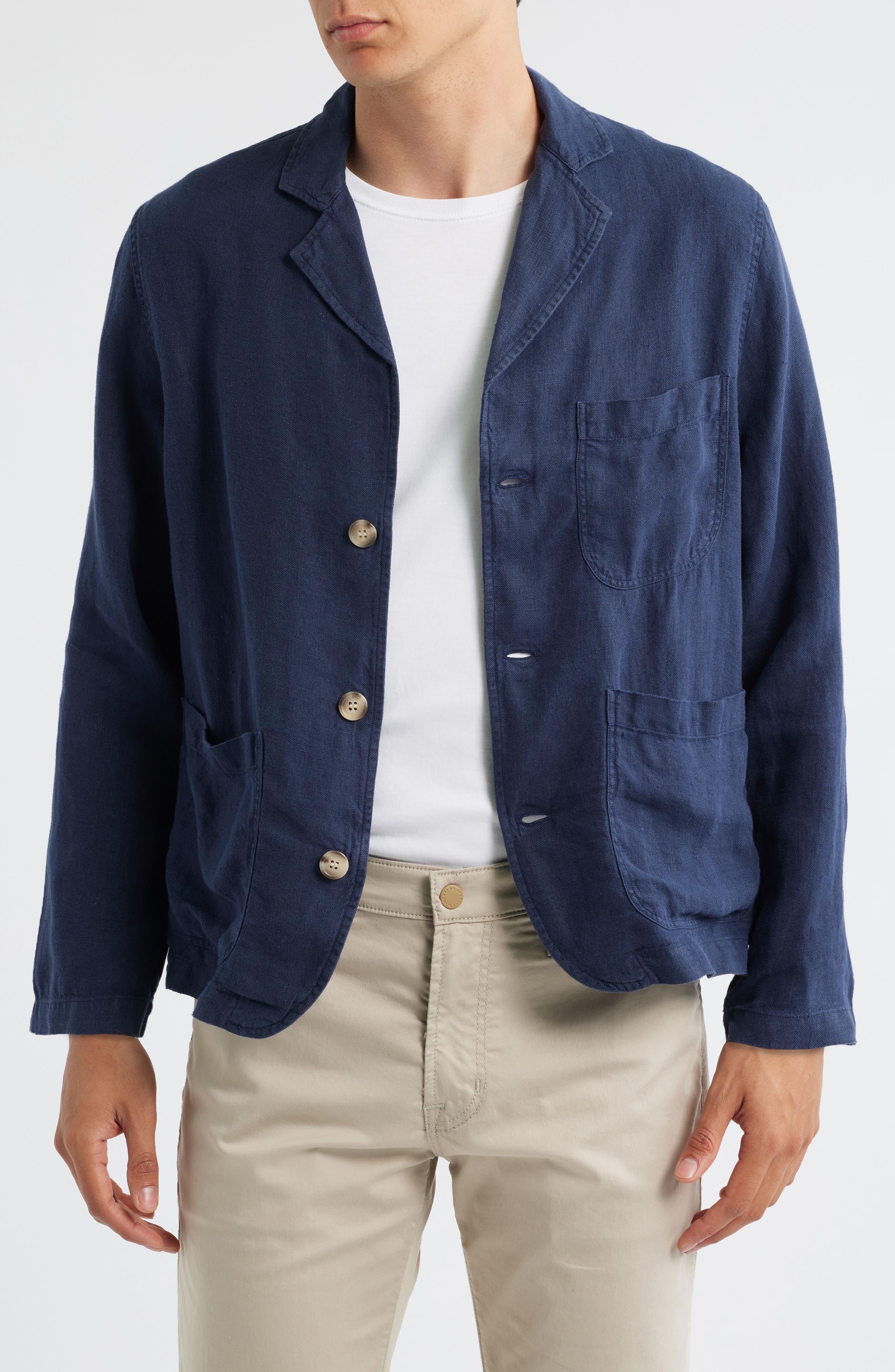 Navy Linen Three-Button Sport Coat - image 1