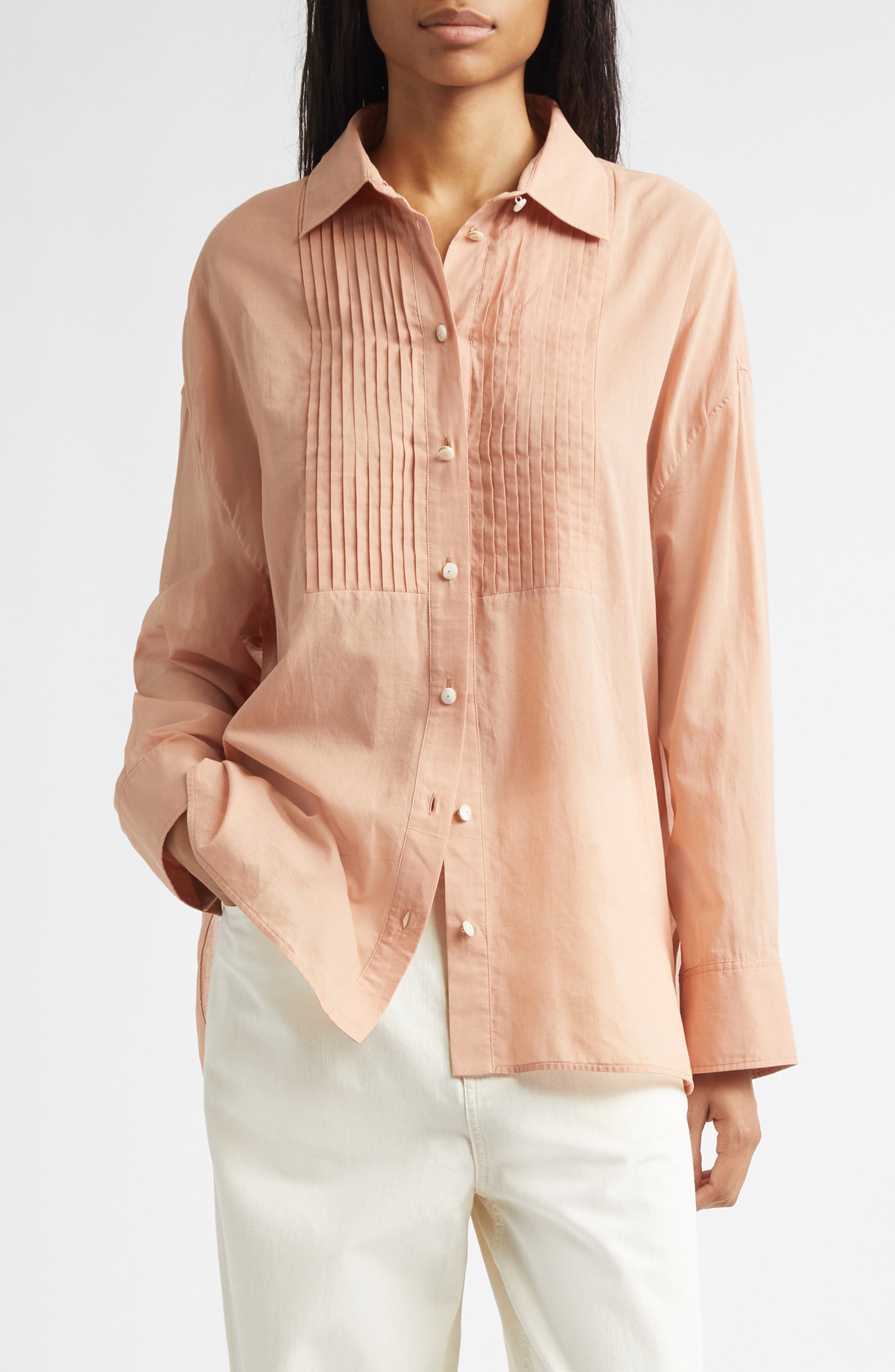 Journey Pleated Bib Oversize Button-Up Shirt - image 1