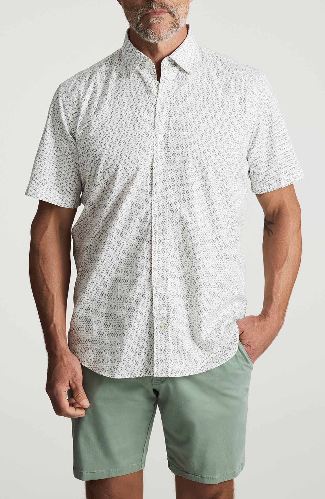 Geo Floral Short Sleeve Stretch Luxe Twill Button-Up Shirt - image 1