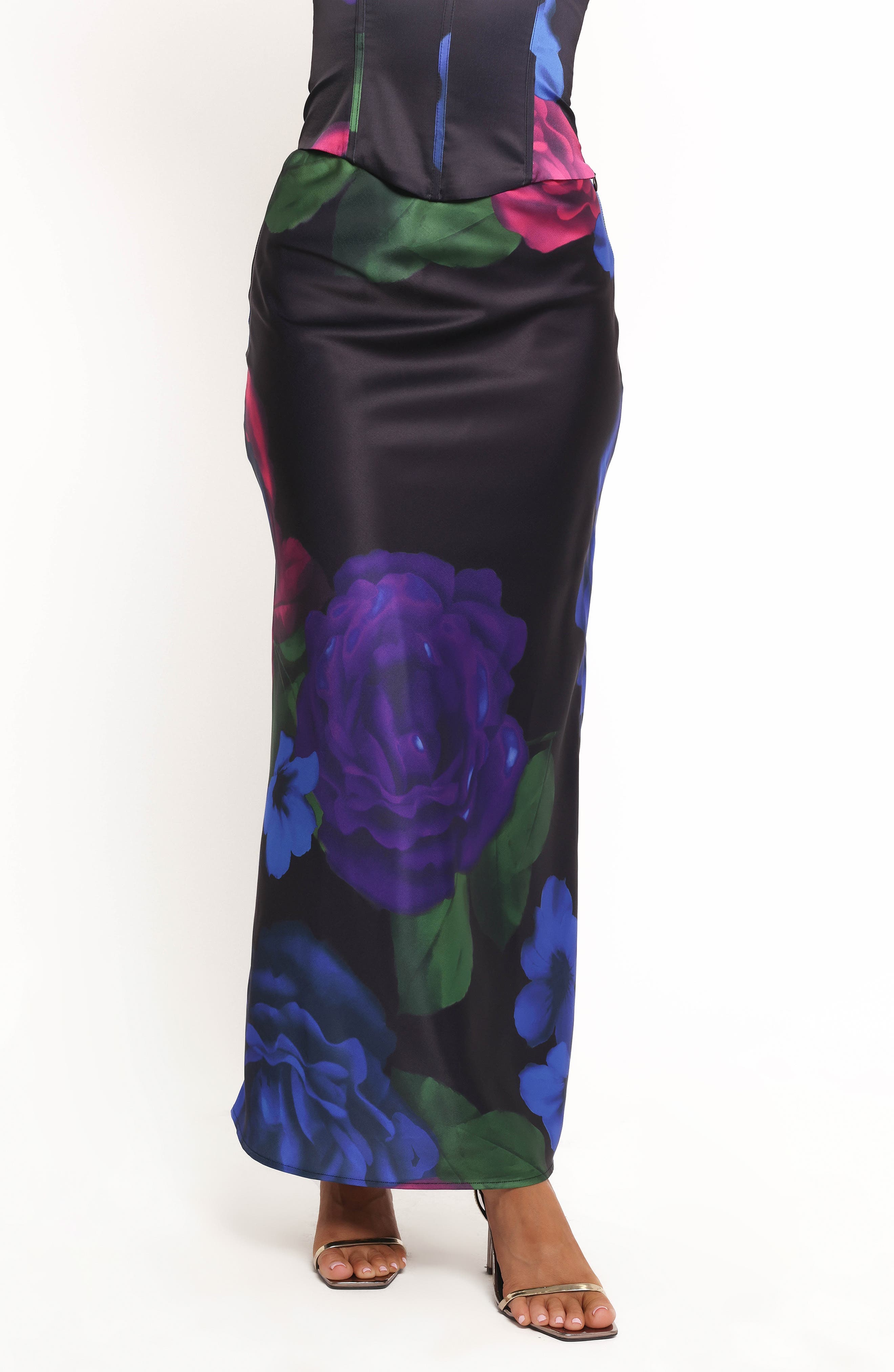 Rosalia Floral Print Satin Maxi Skirt - image 1