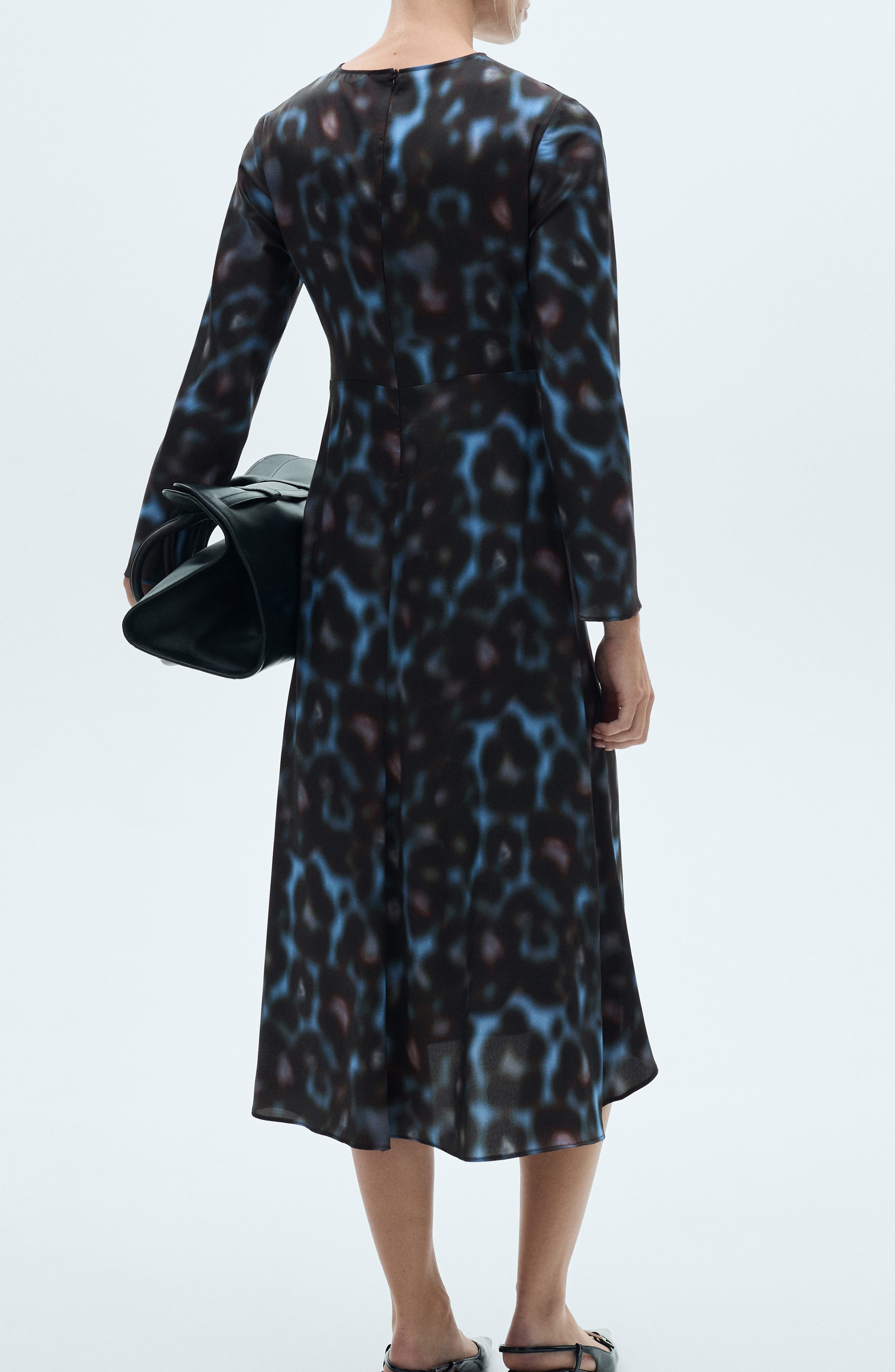Draped Long Sleeve Satin Midi Dress - image 2