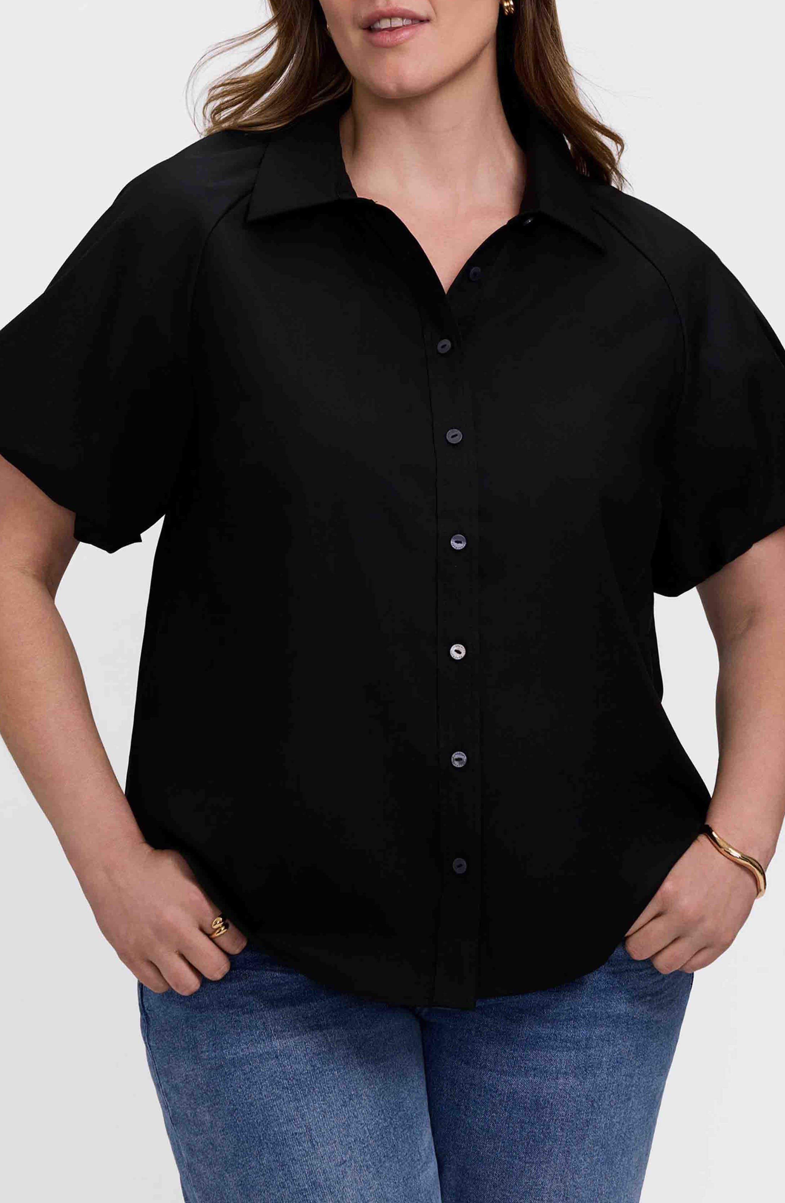 Paula Puff Sleeve Cotton Blend Button-Up Shirt - image 1