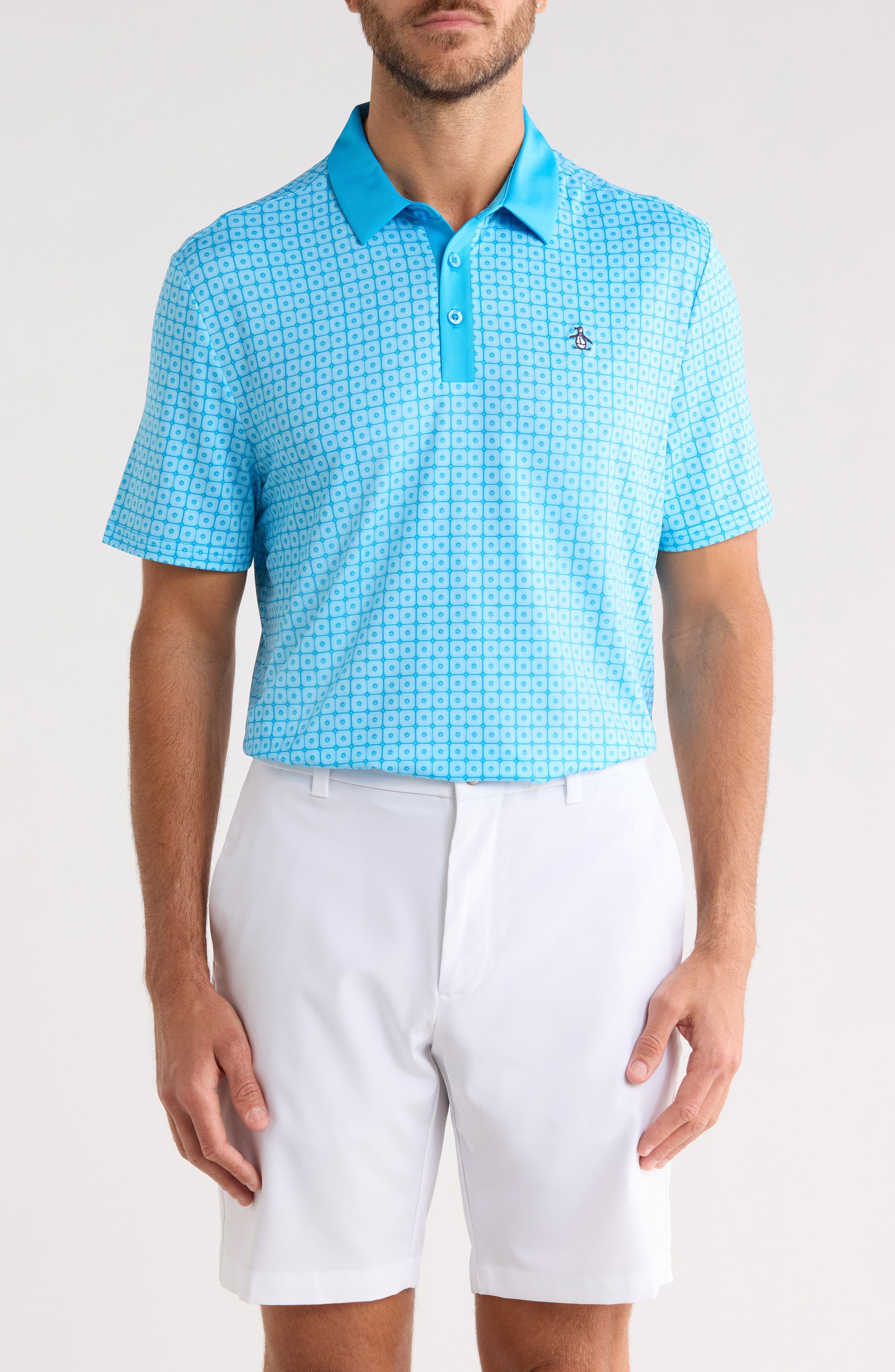Layered Windowpane Print Knit Polo - image 1
