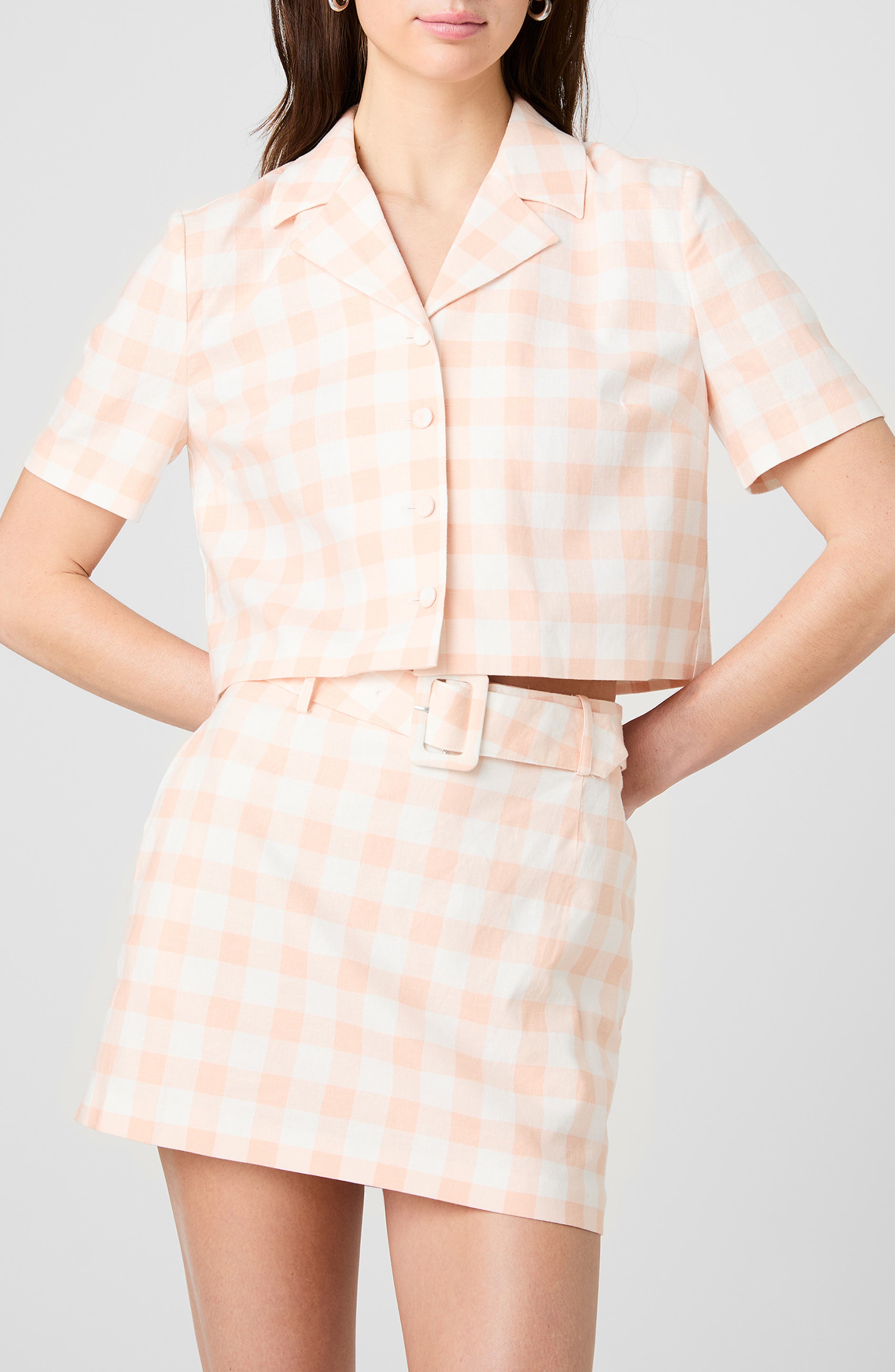 Gingham Crop Linen Blend Shirt - image 1