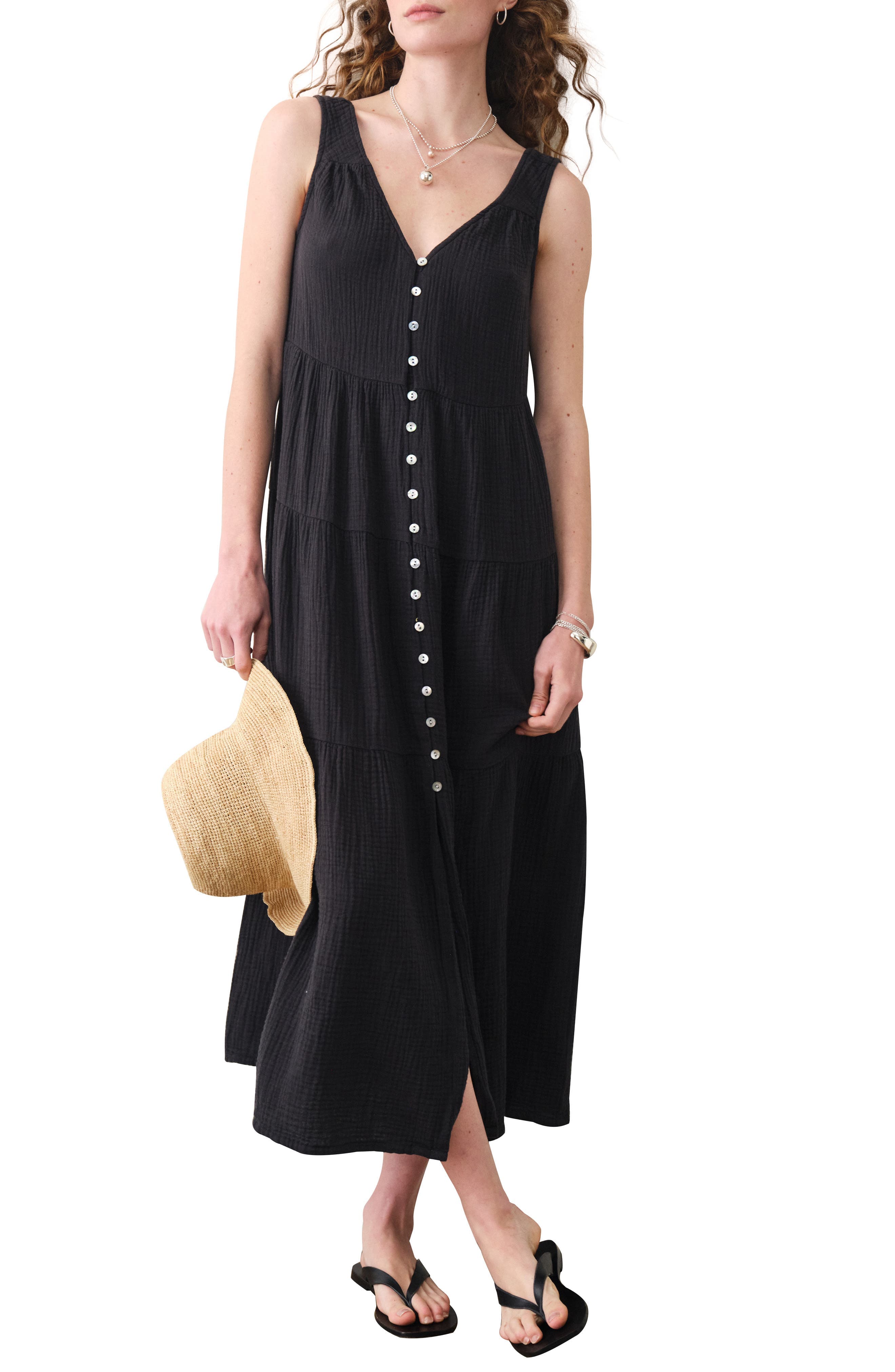 Corrine Texture Sleeveless Tiered Organic Cotton Maxi Dress - image 1
