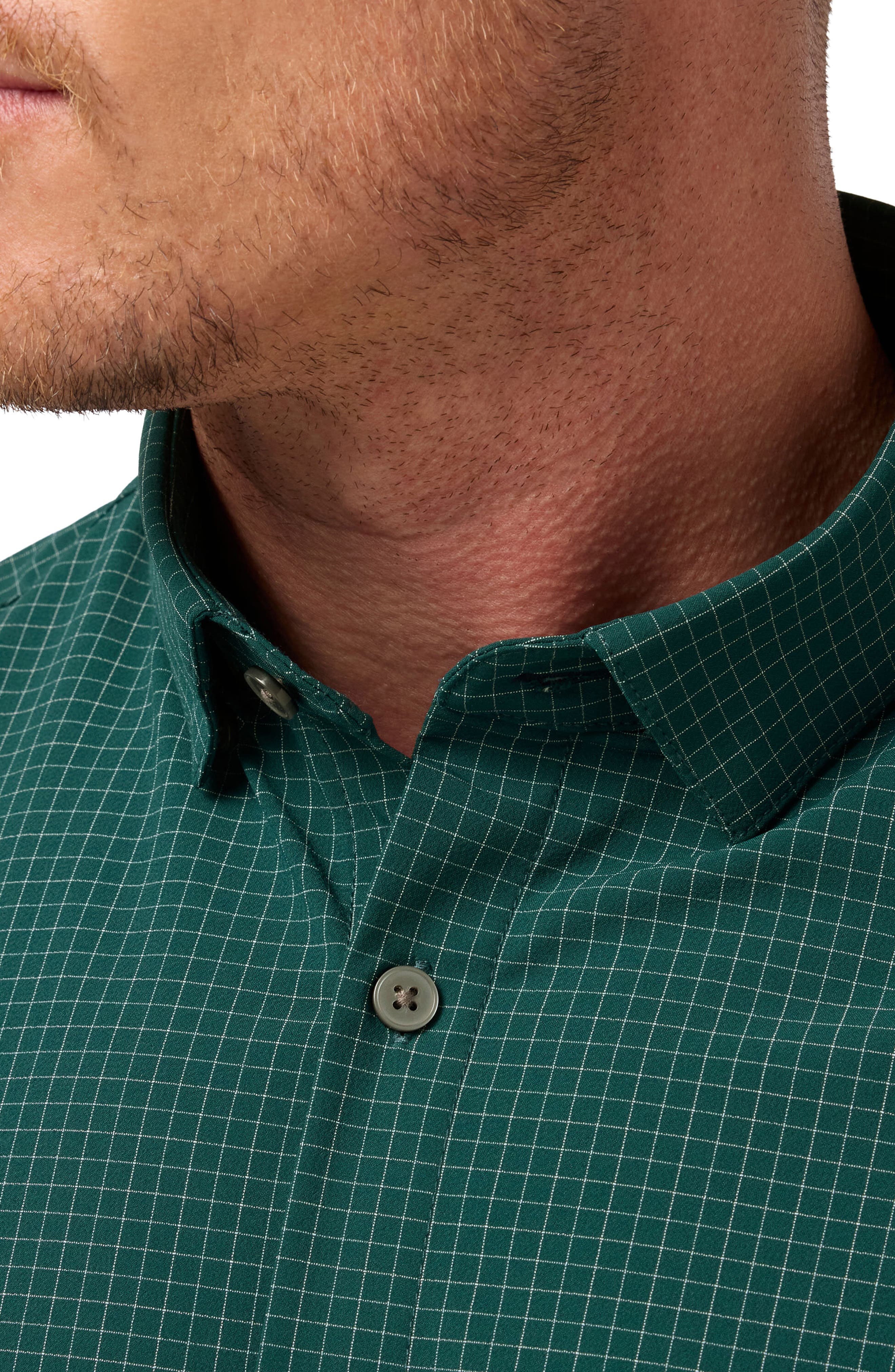 Leeward Trim Fit Dark Green Check No Tuck Stretch Button-Up Shirt - image 2