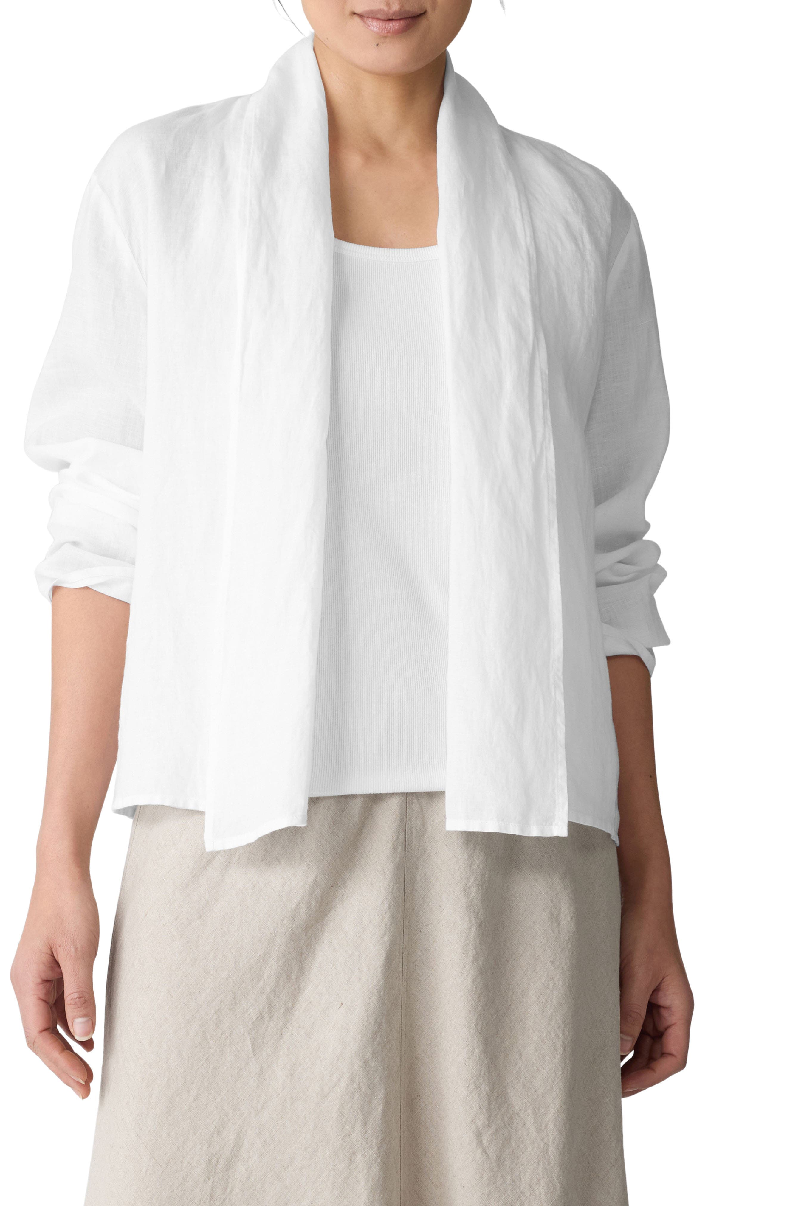 Shawl Collar Open Front Organic Linen Jacket - image 3