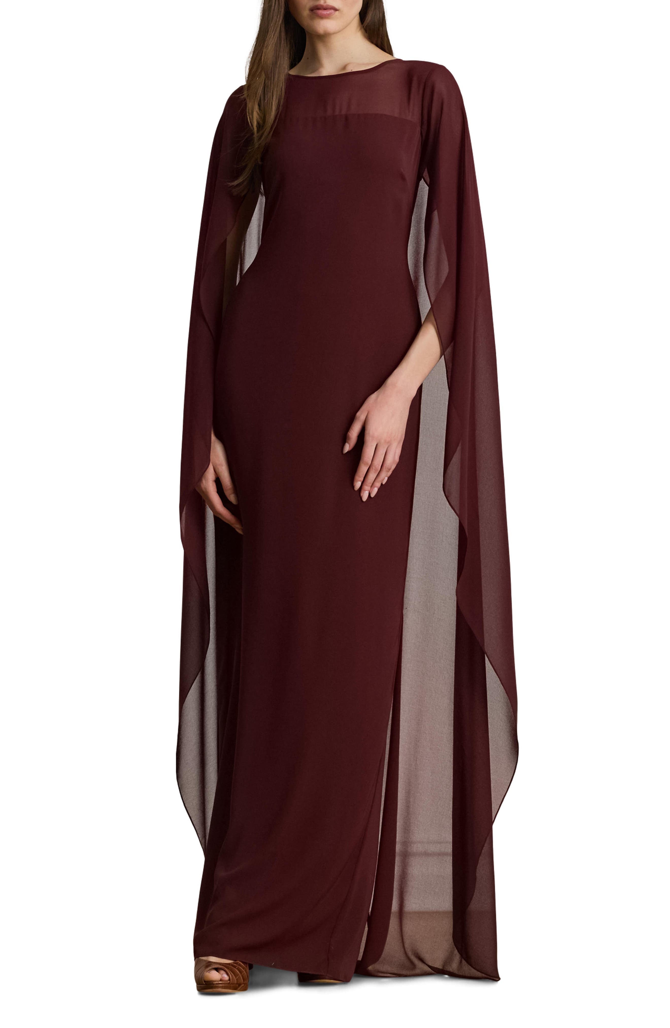 Sheer Cape Georgette Column Gown - image 1
