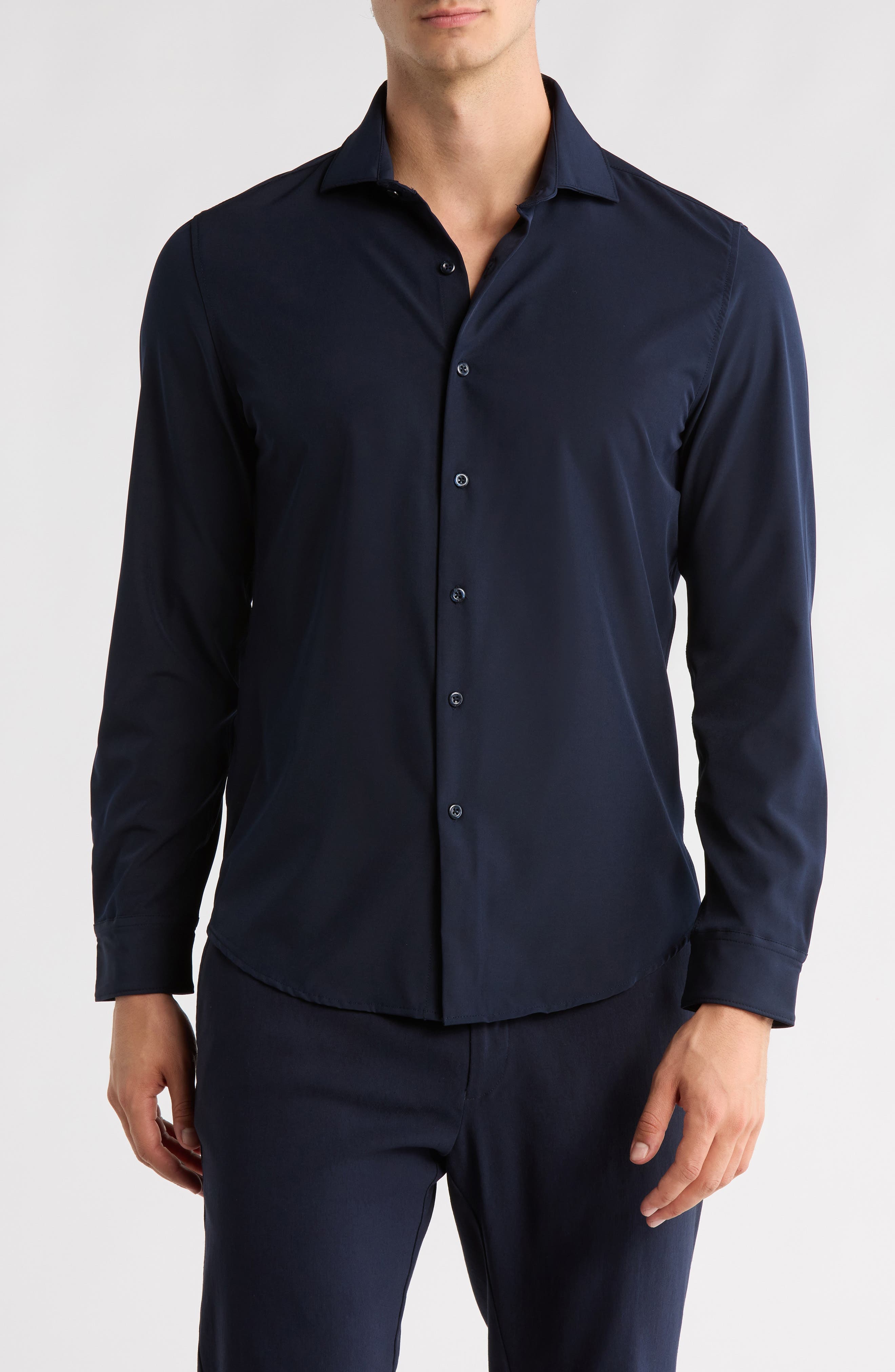 Solid Navy Performance Button-Up Shirt - image 1