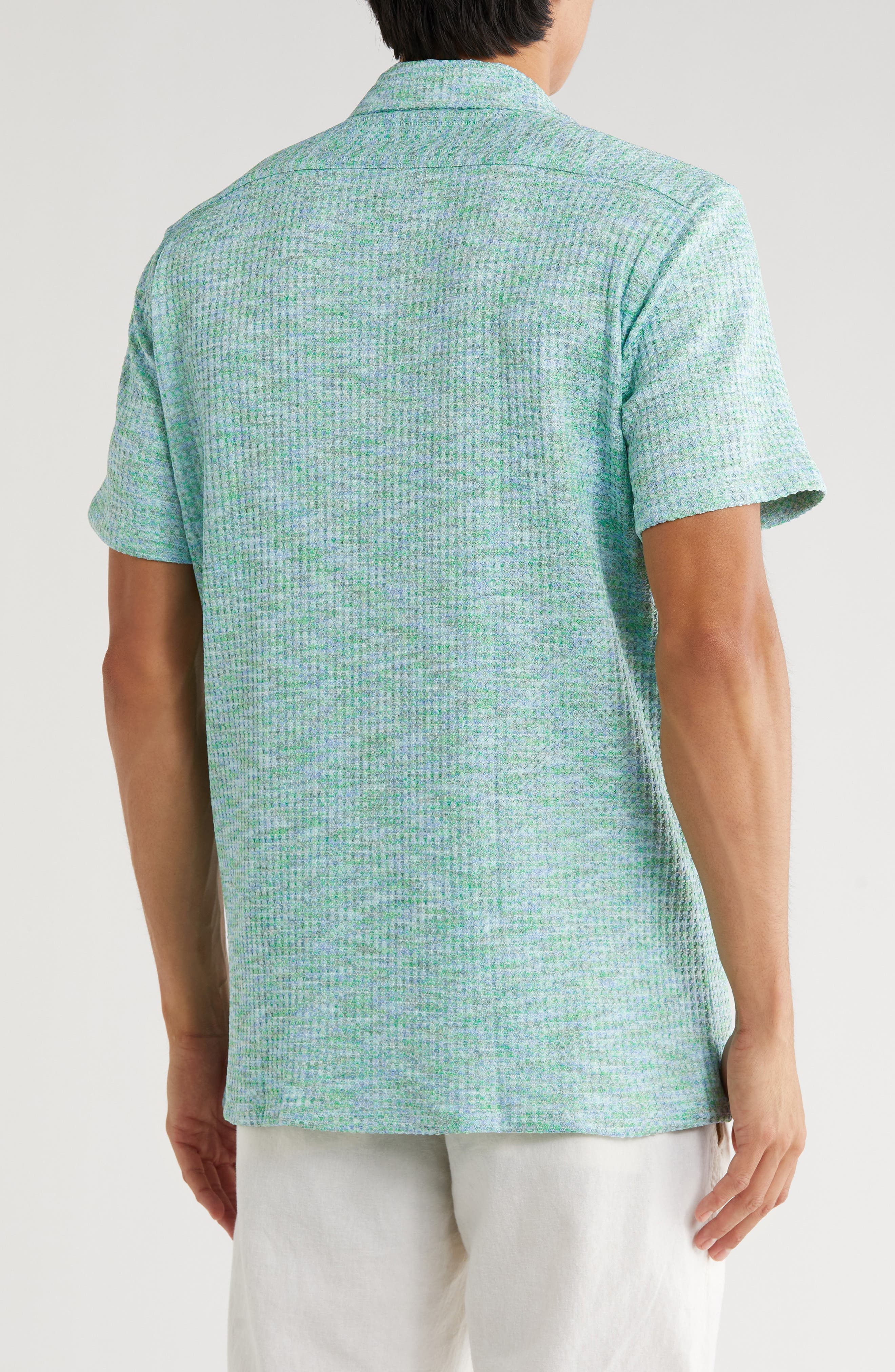 Melange Short Sleeve Button-Up Shirt - image 4