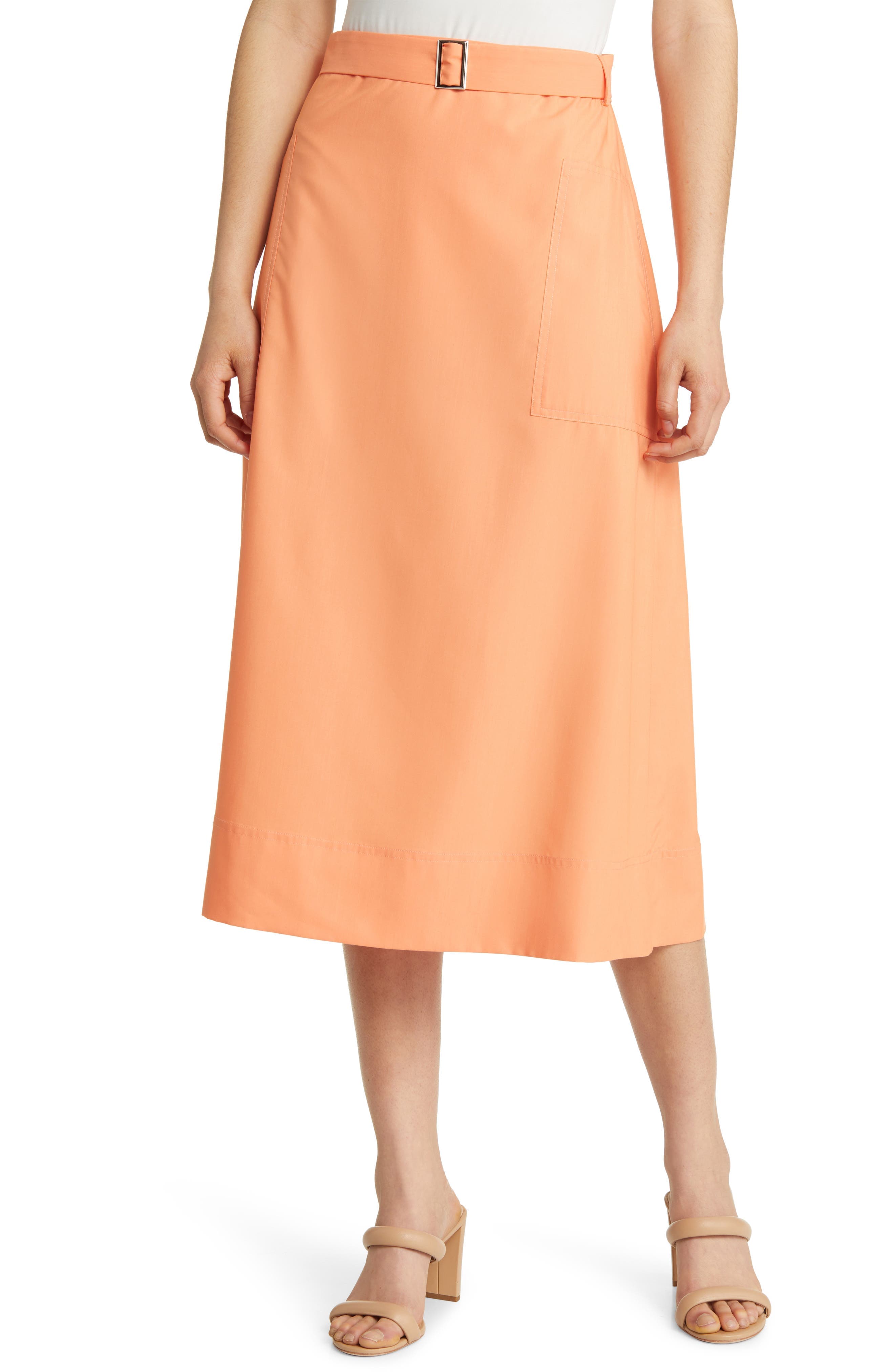Belted Patch Pocket A-Line Midi Skirt - image 1