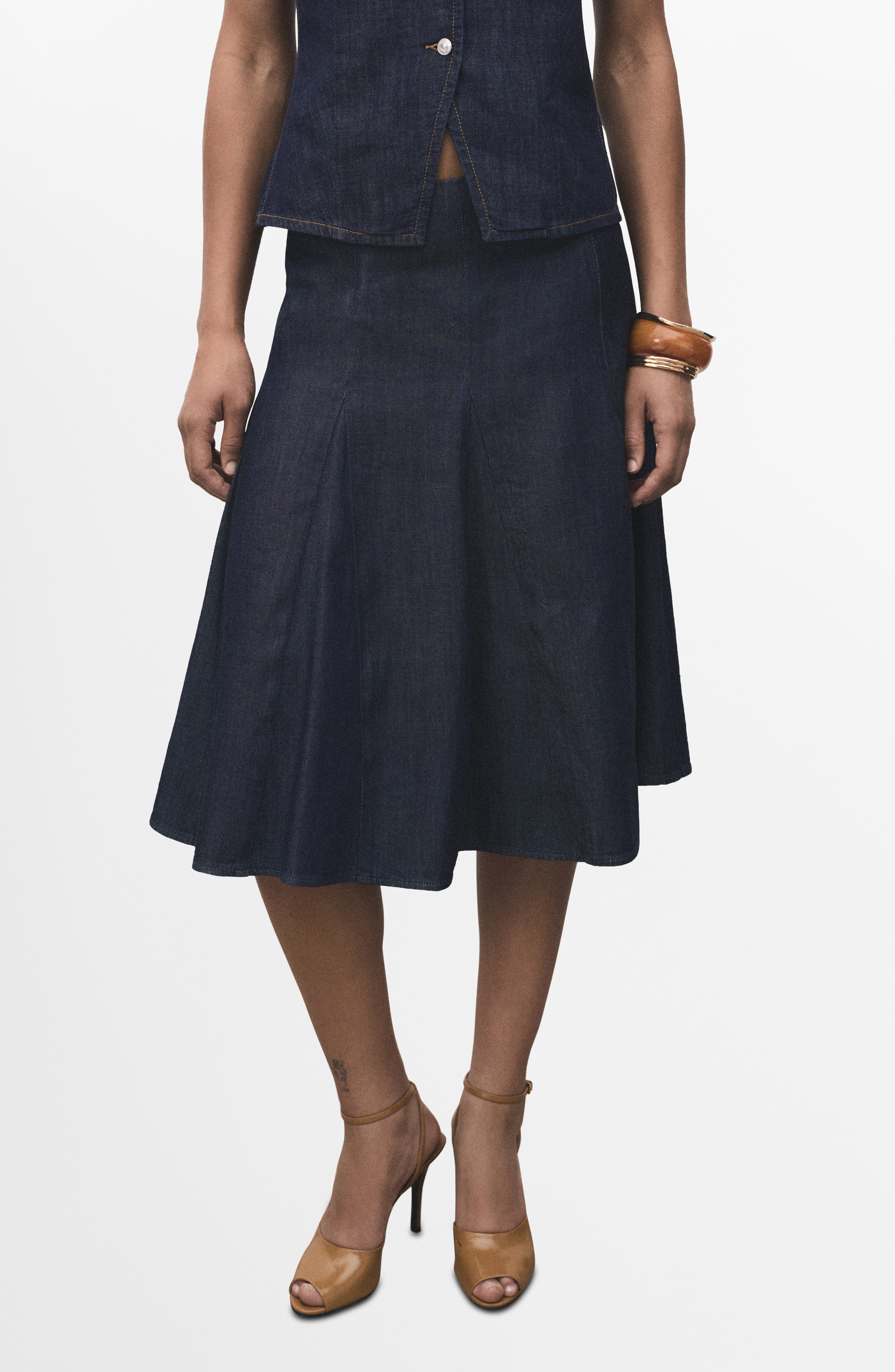 Pleated A-Line Denim Skirt - image 1