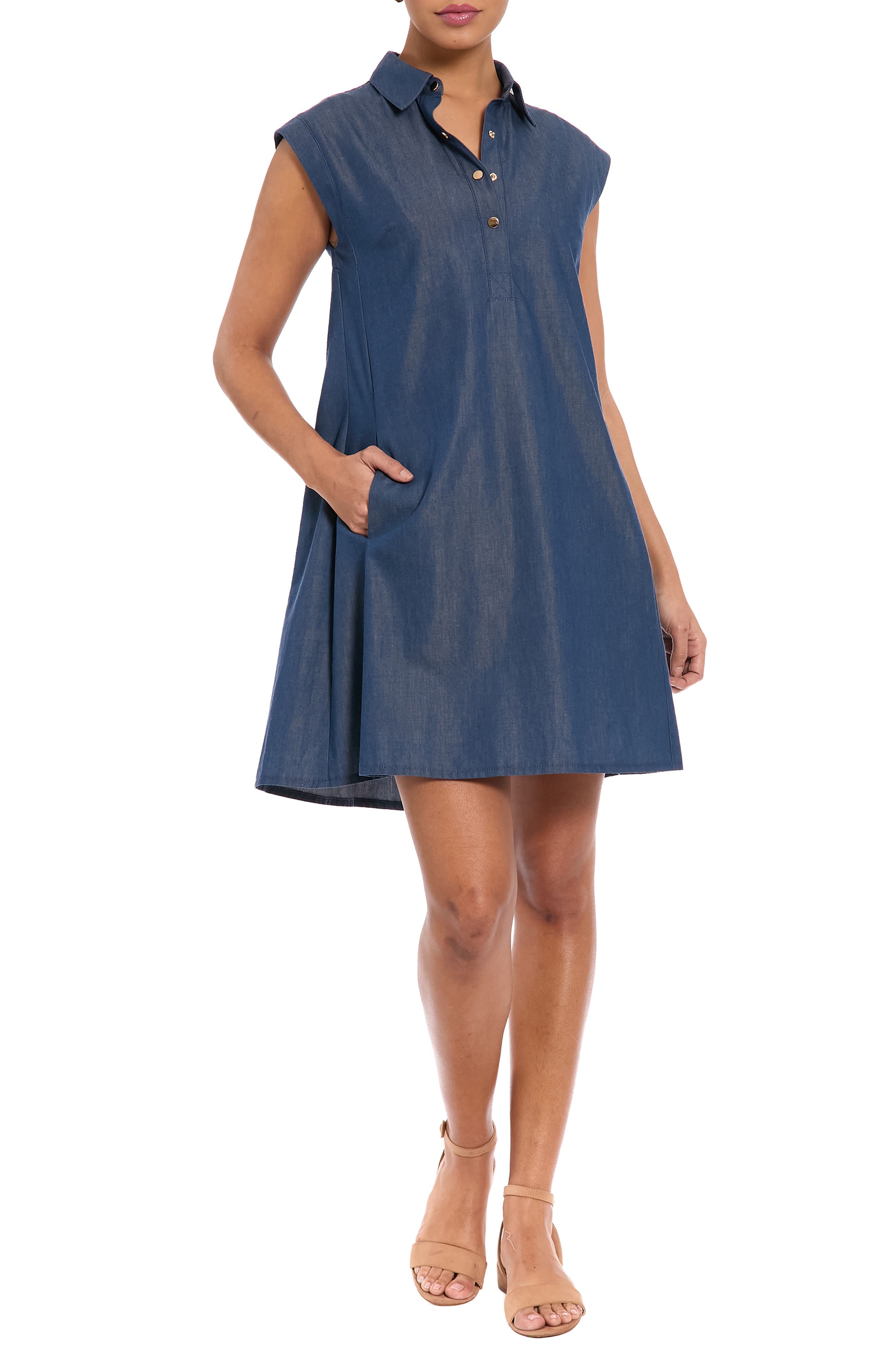 Cap Sleeve Denim A-Line Dress - image 1