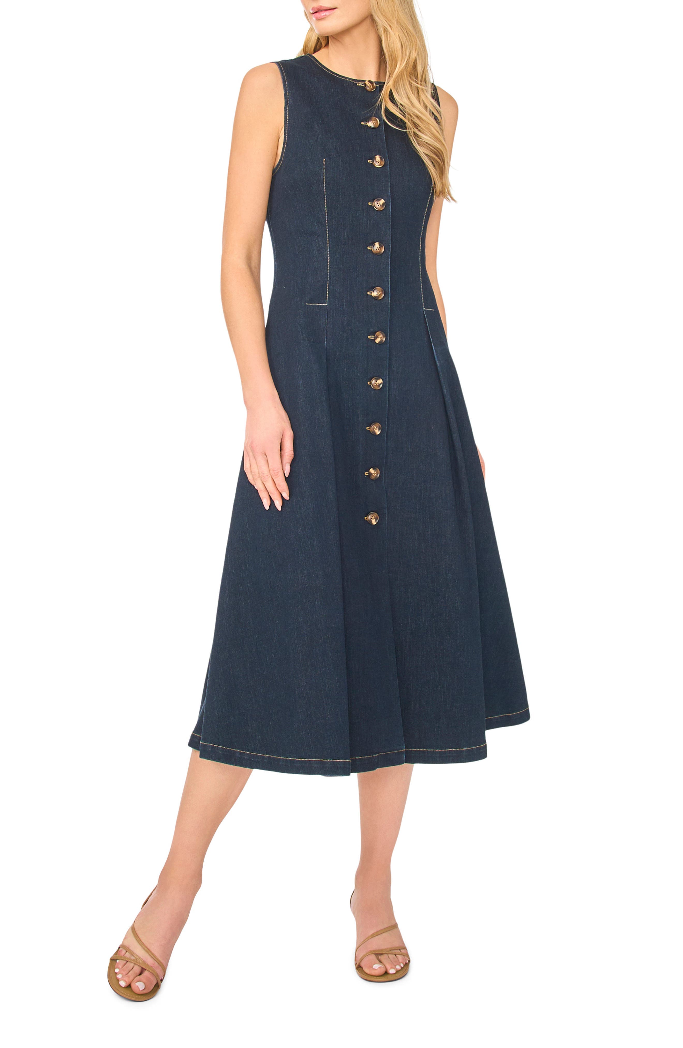 Mia Pleated Denim Button-Up Midi Dress - image 1