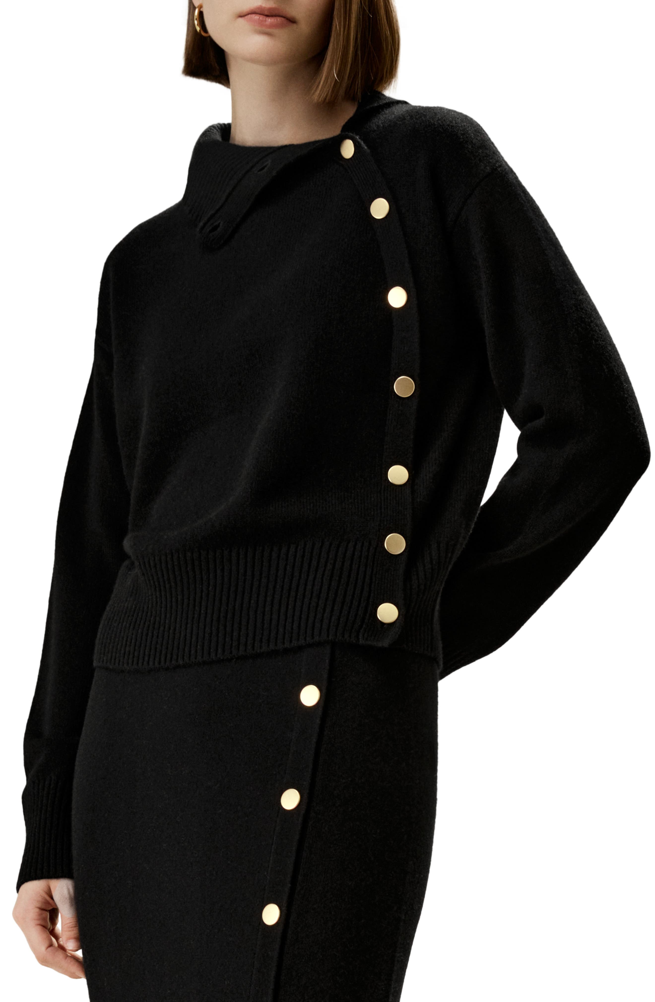 Cashmere Sweater With Row of Side Buttons - image 1