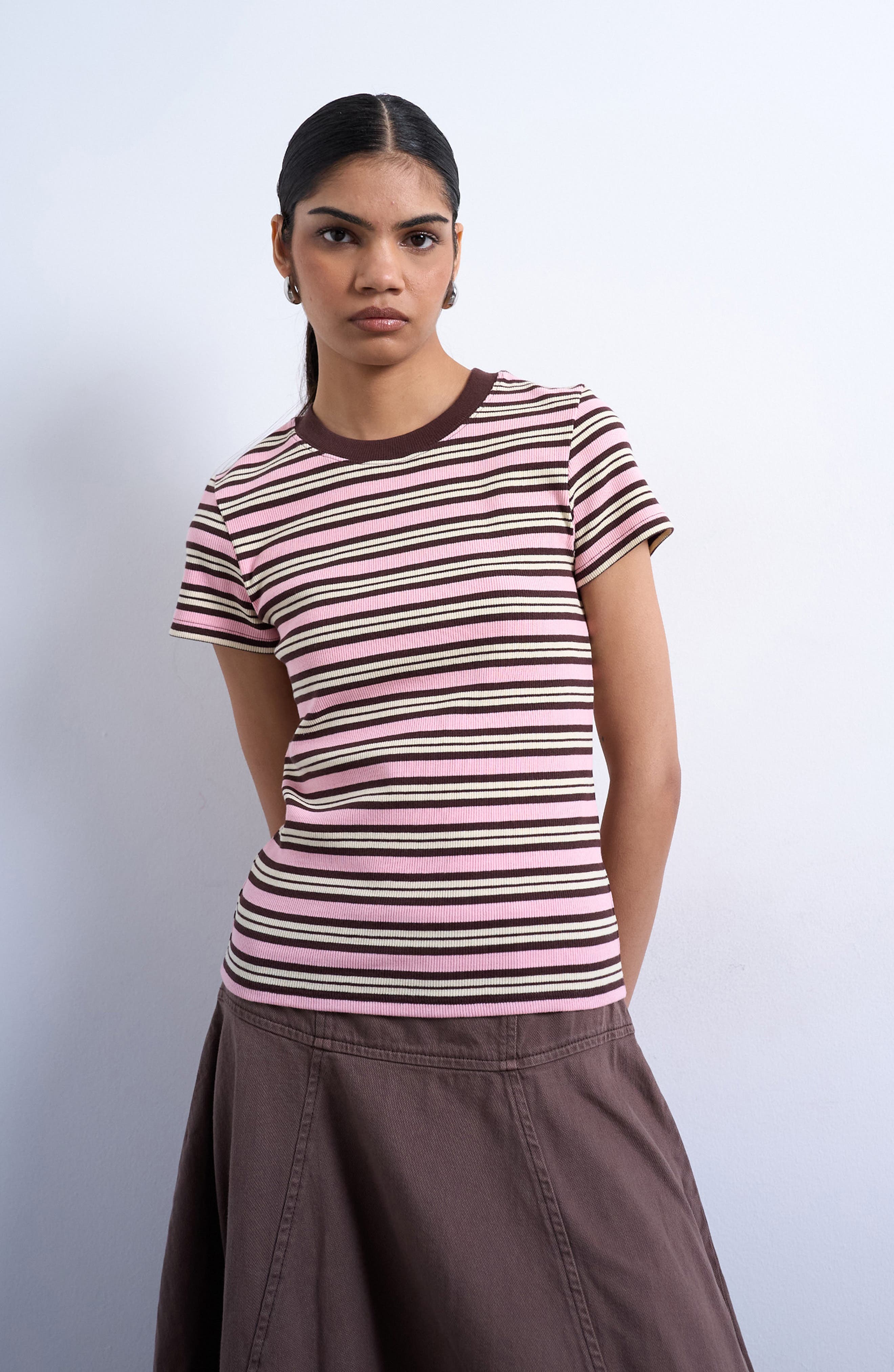 Stripe Short Sleeve Stretch Cotton Rib T-Shirt - image 1