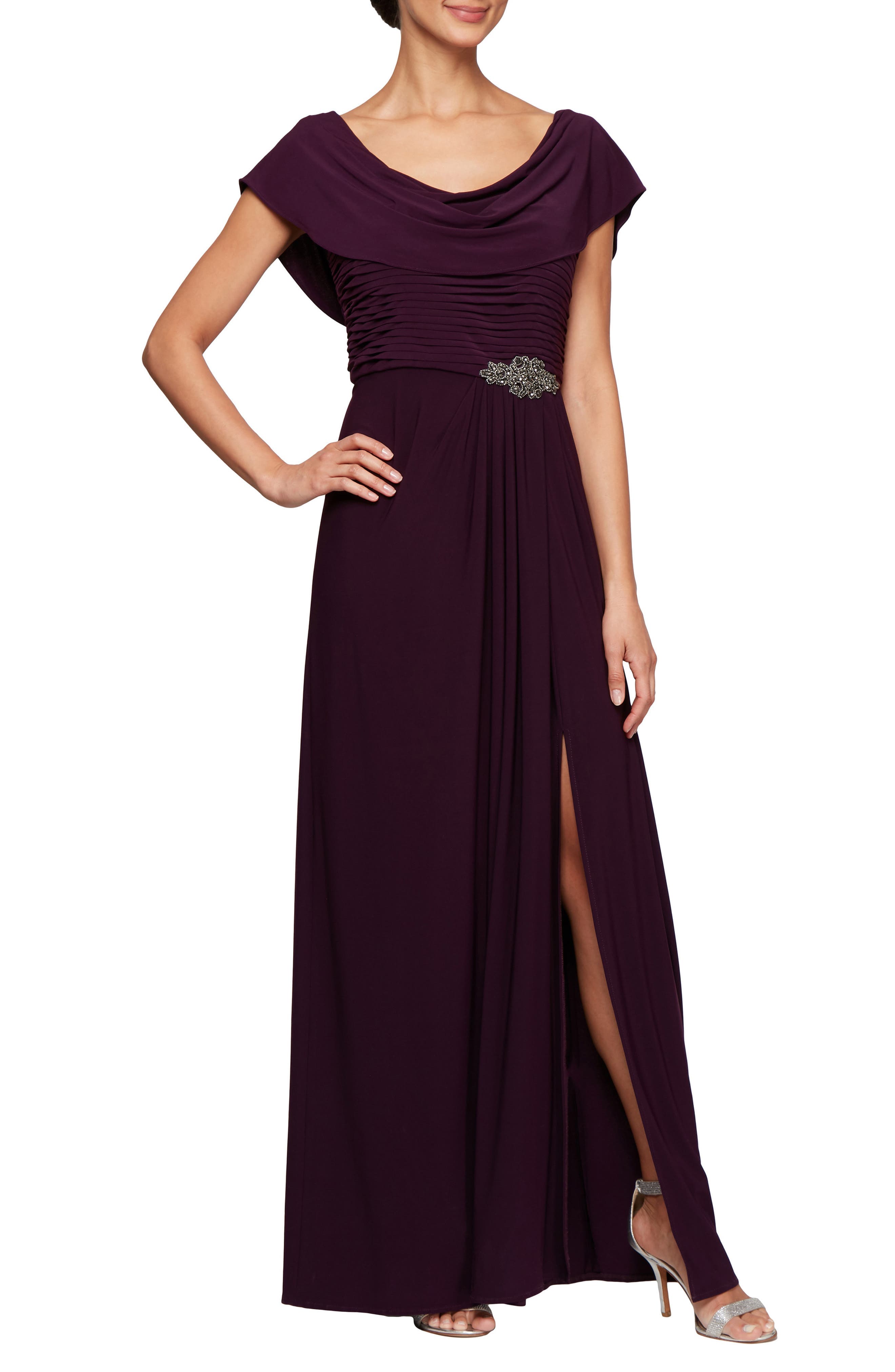 Cowl Neck Beaded Waist Gown - image 1