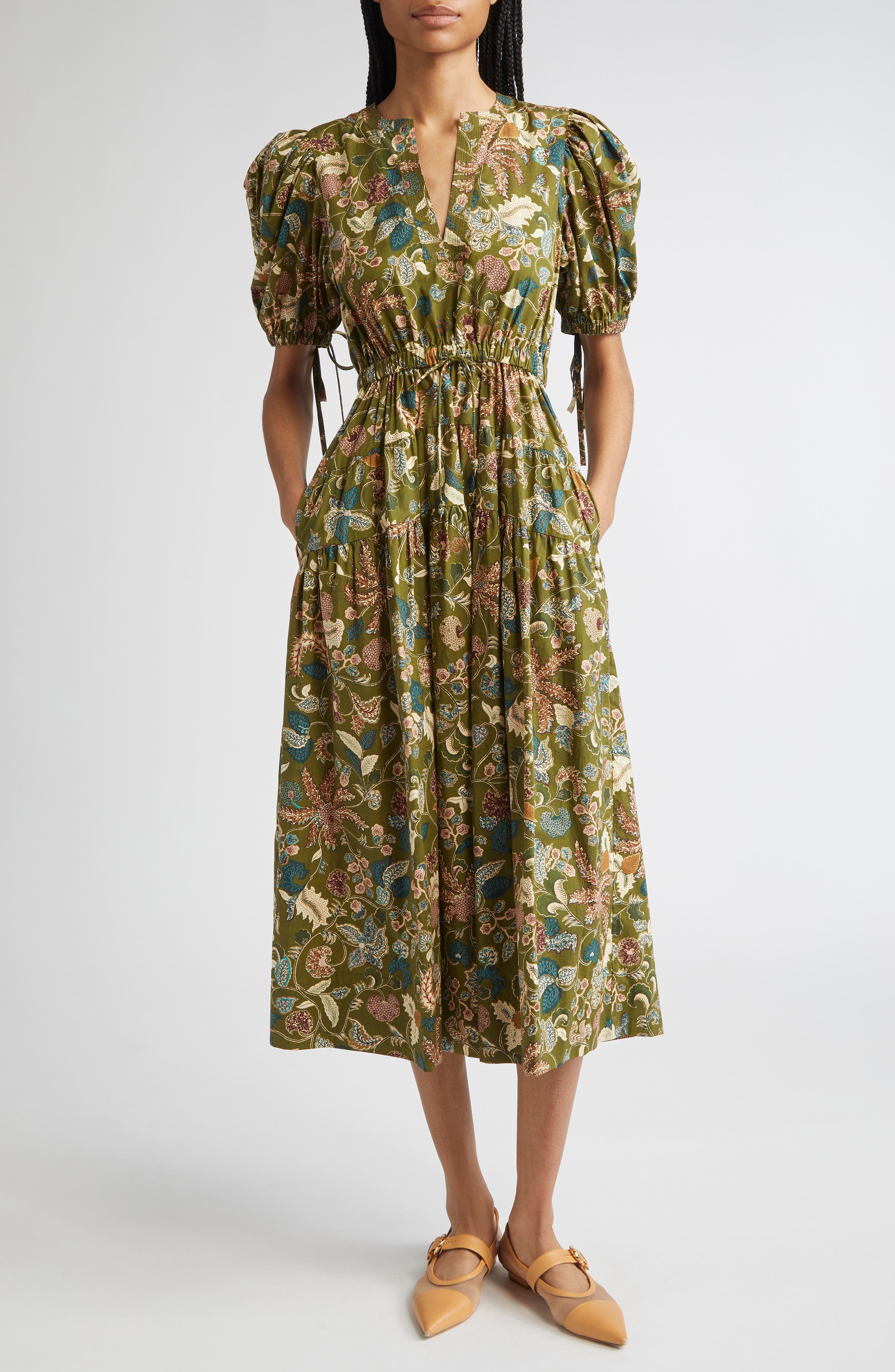 Paisley Floral Cotton Midi Dress - image 1