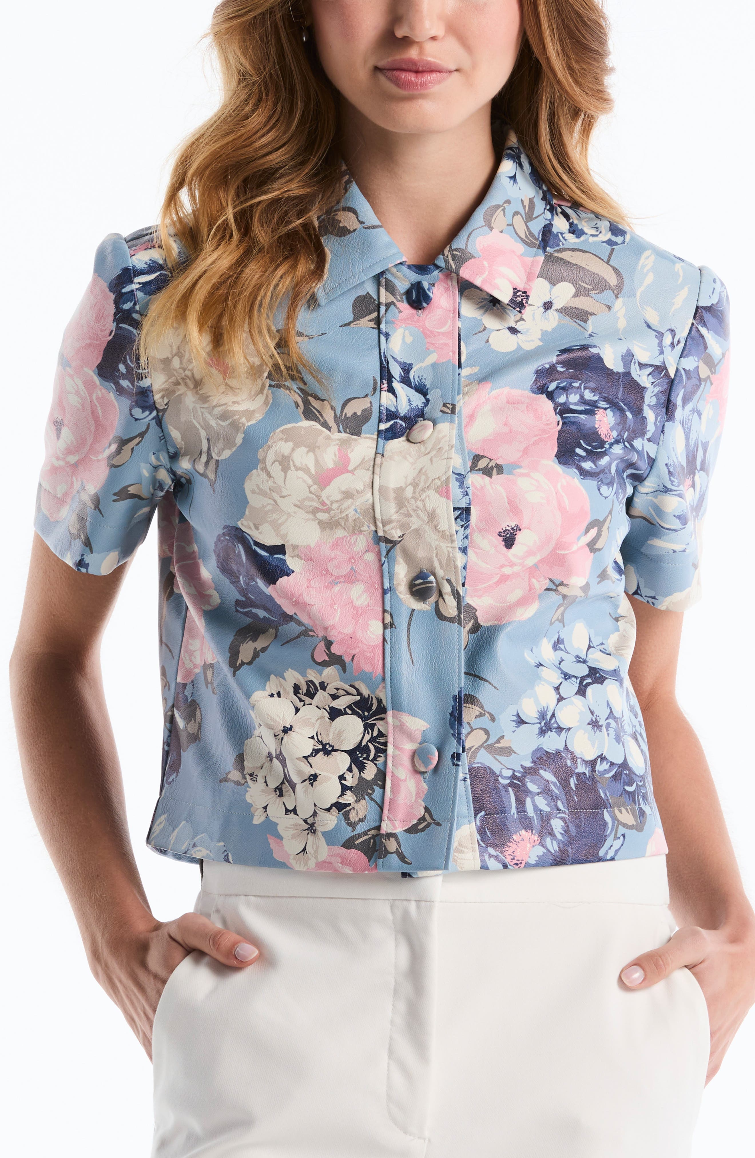 Floral Faux Leather Crop Jacket - image 1