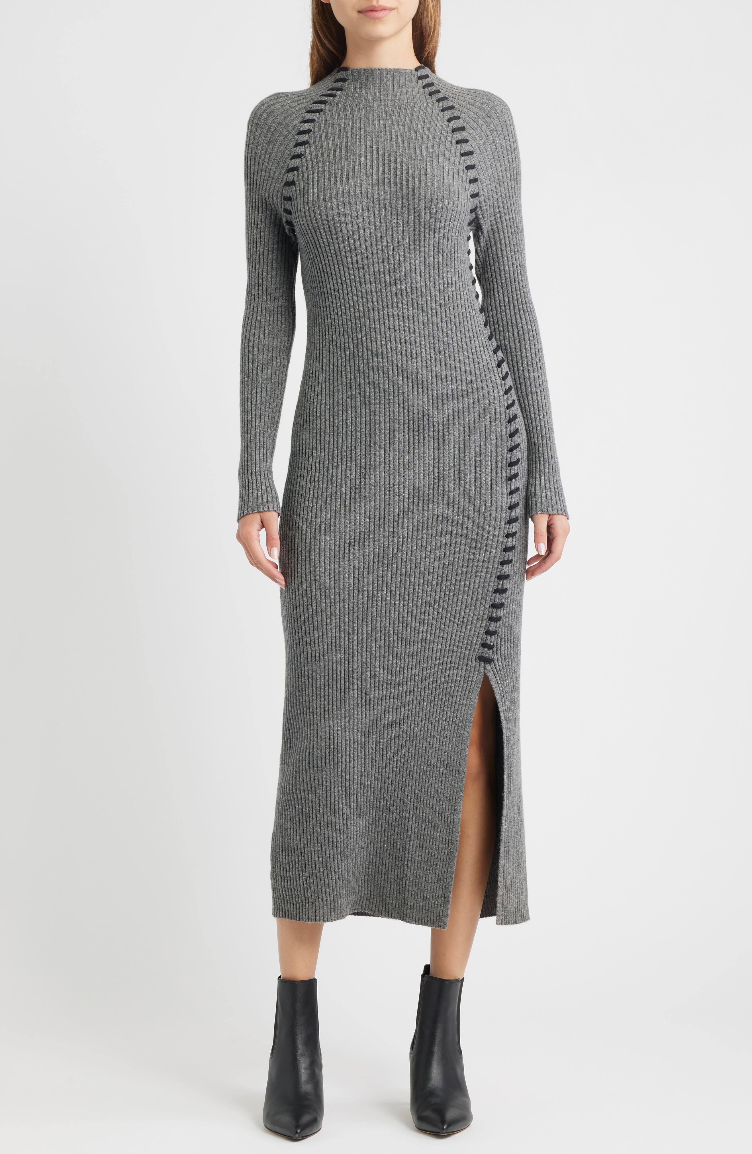 Imara Long Sleeve Rib Wool Blend Sweater Dress - image 1