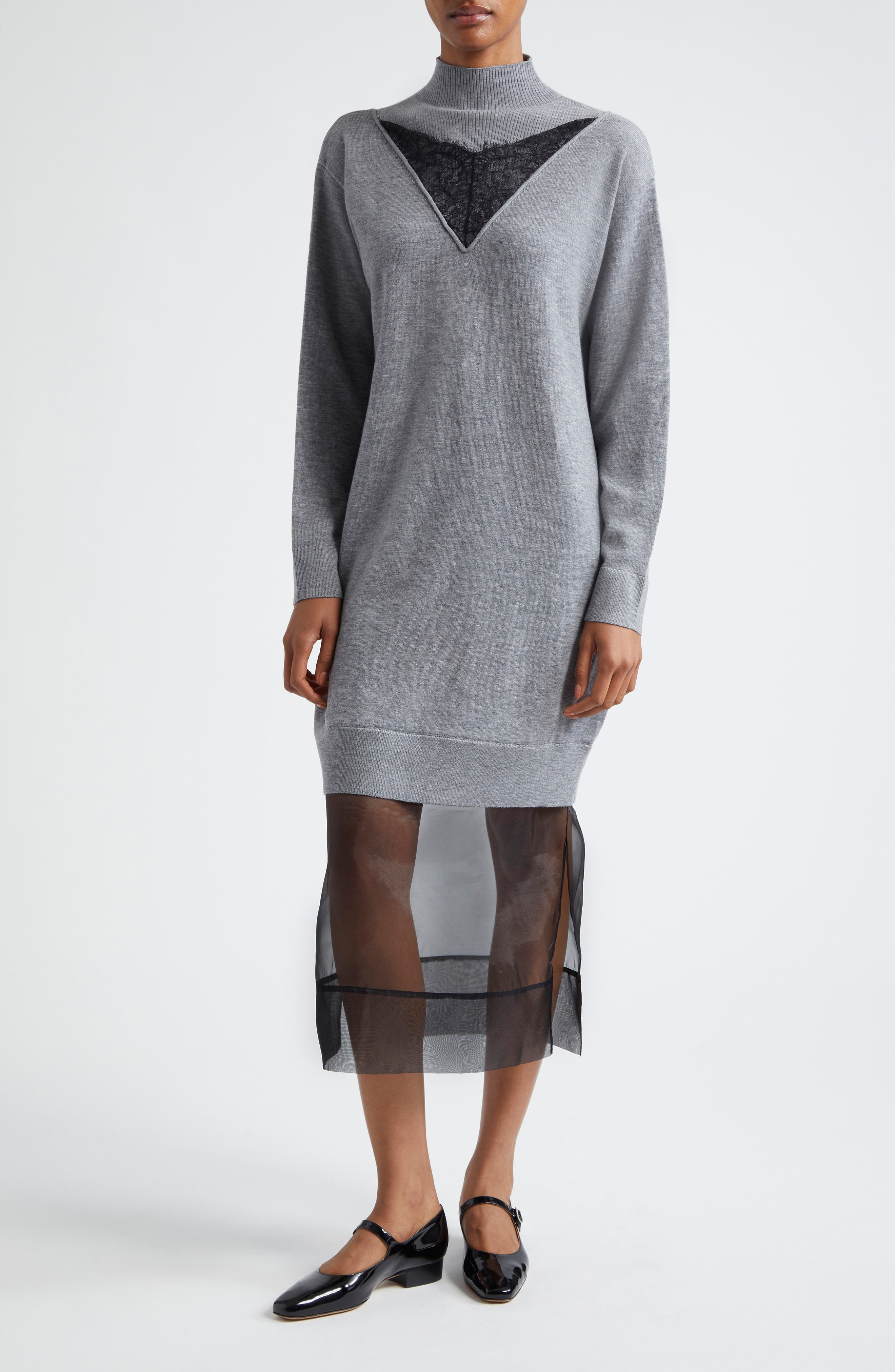 Lace Trim Wool Sweater Dress - image 1