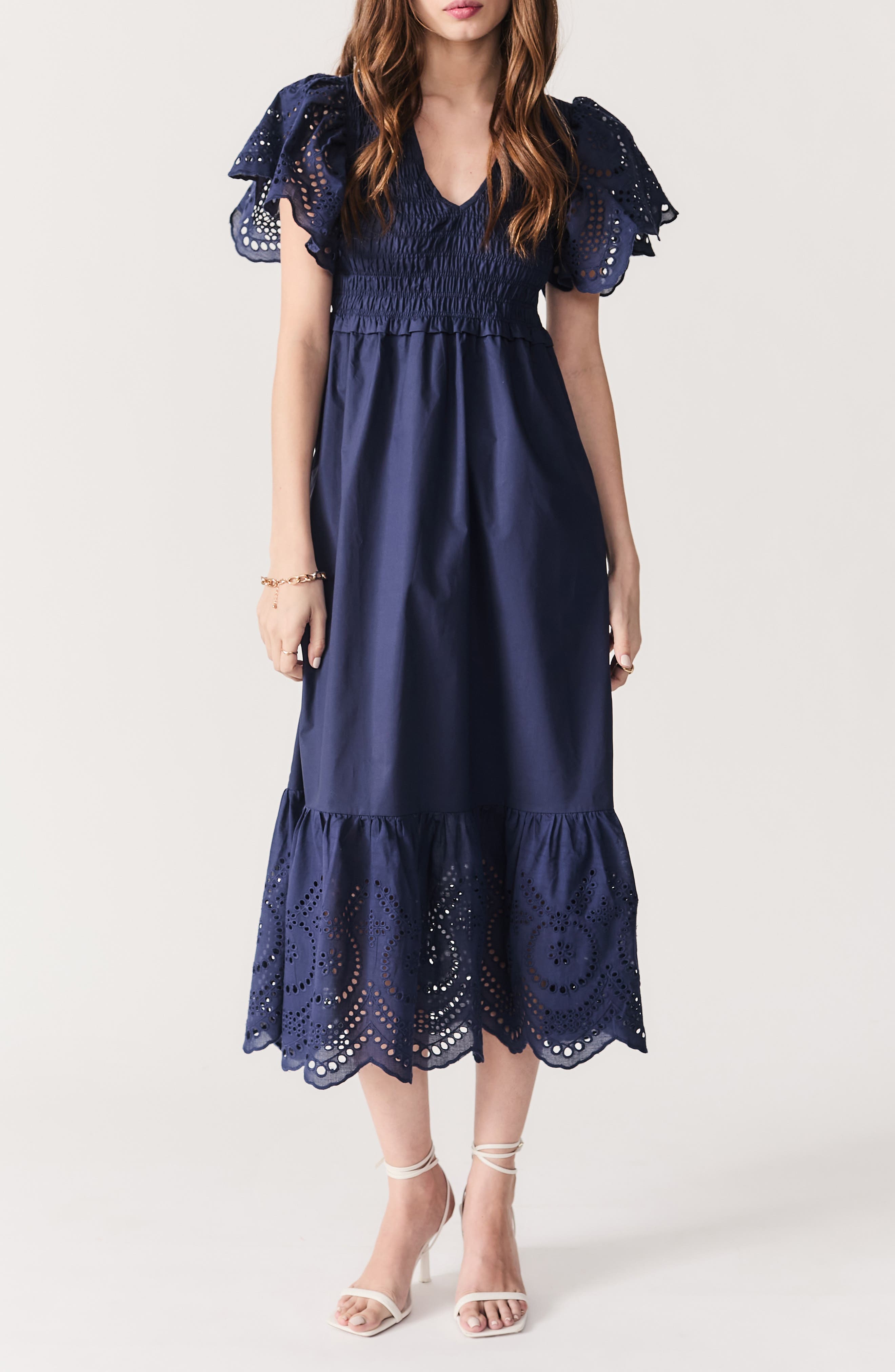Avis Embroidered Ruffle Cotton Midi Dress - image 1