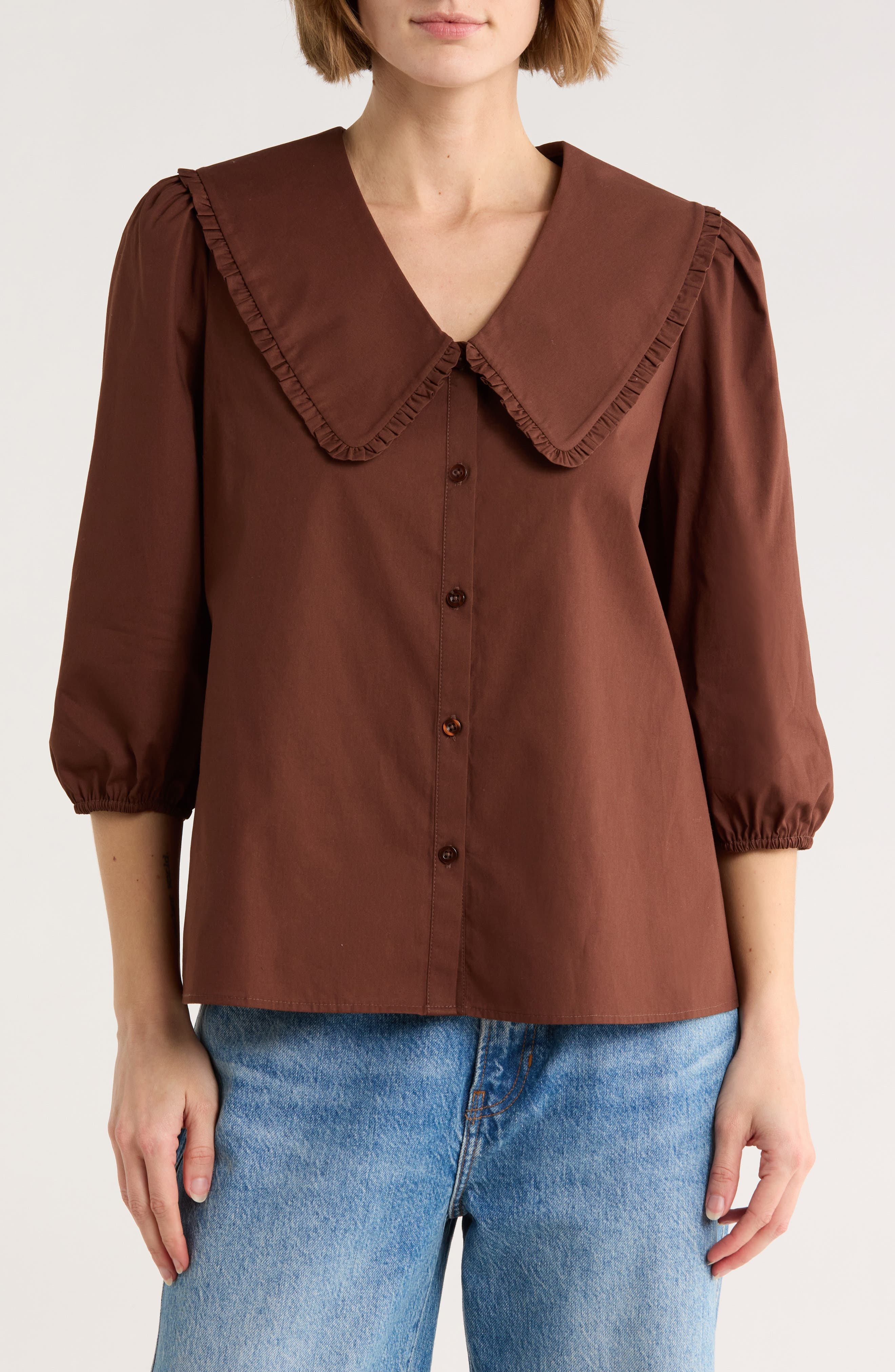 Peter Pan Collar Three-Quarter Sleeve Top - image 1
