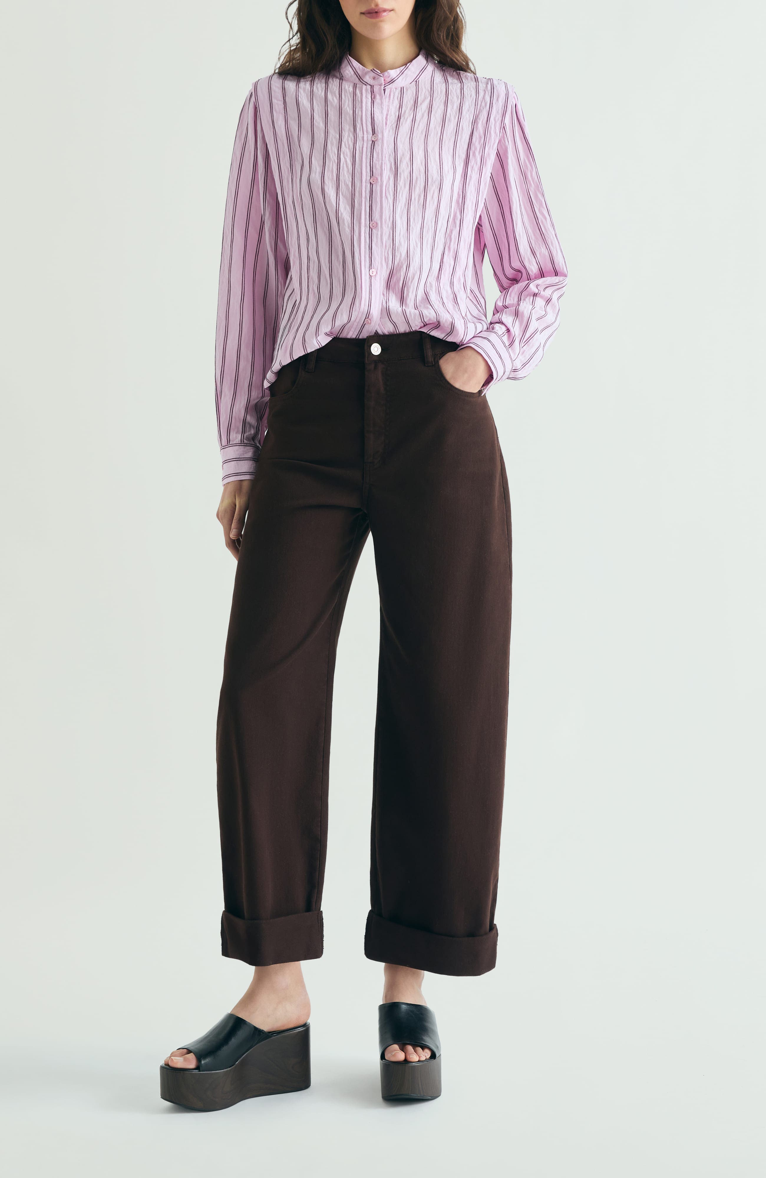 Shoulder Pad Effect Striped Shirt - image 2