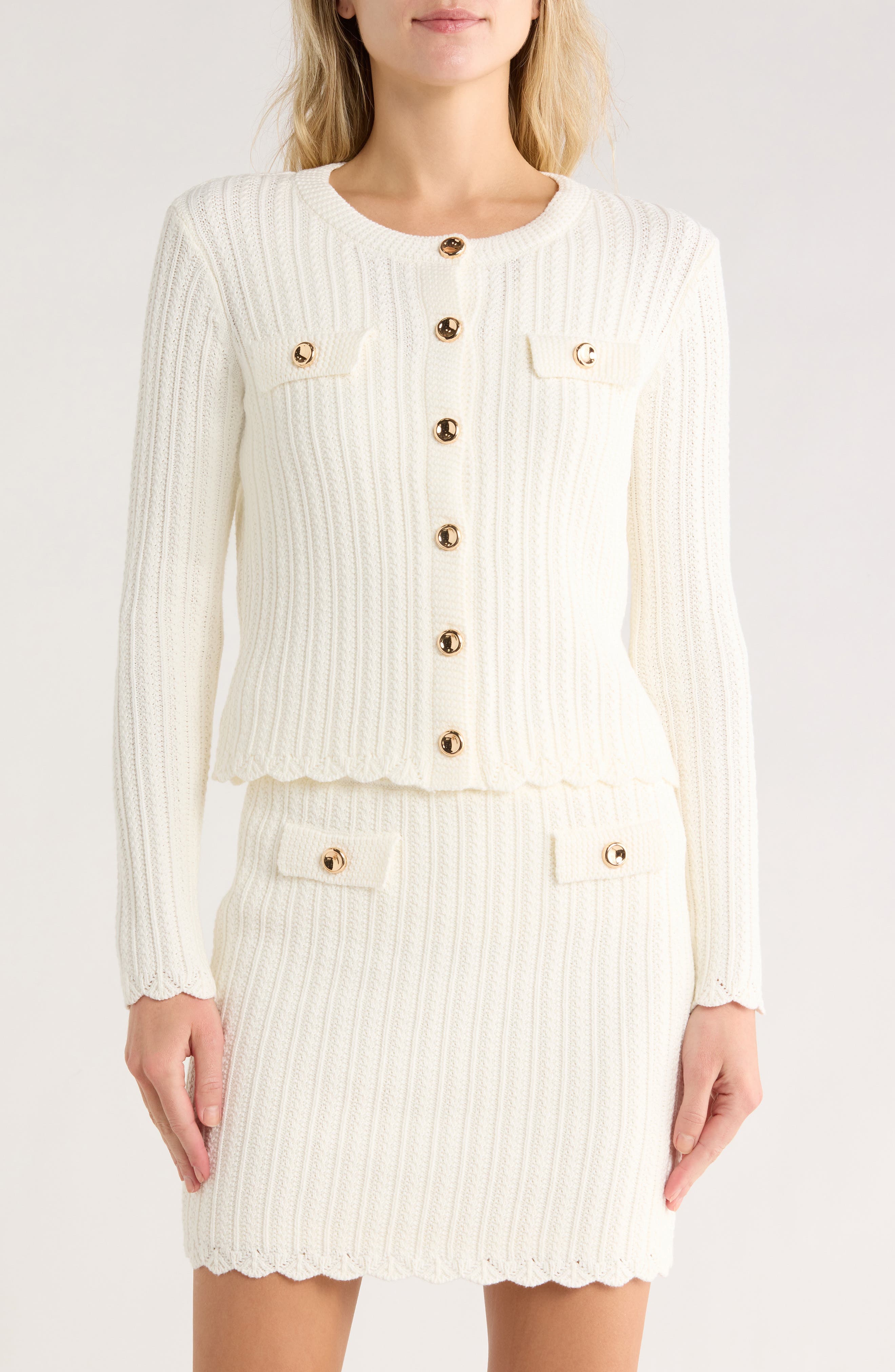 Cotton Pointelle Crop Cardigan - image 1