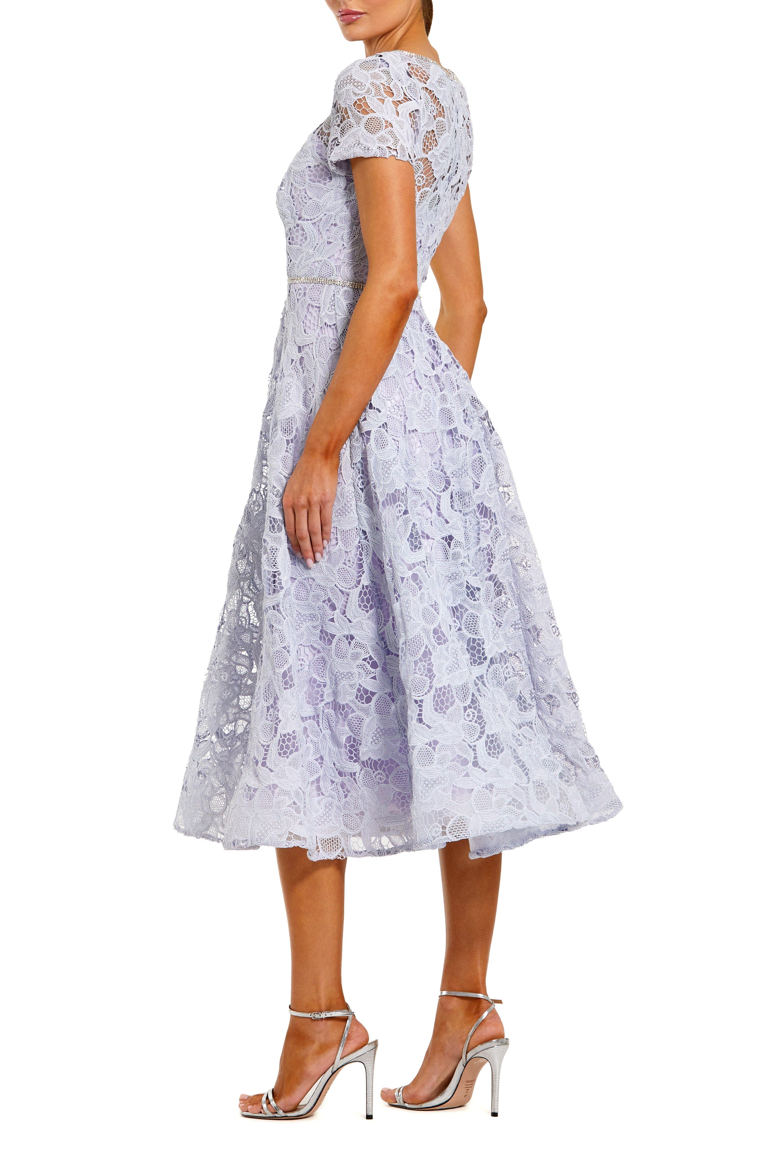 Women's Elegant Lace A-Line Midi Dress with Bow Detail - image 2