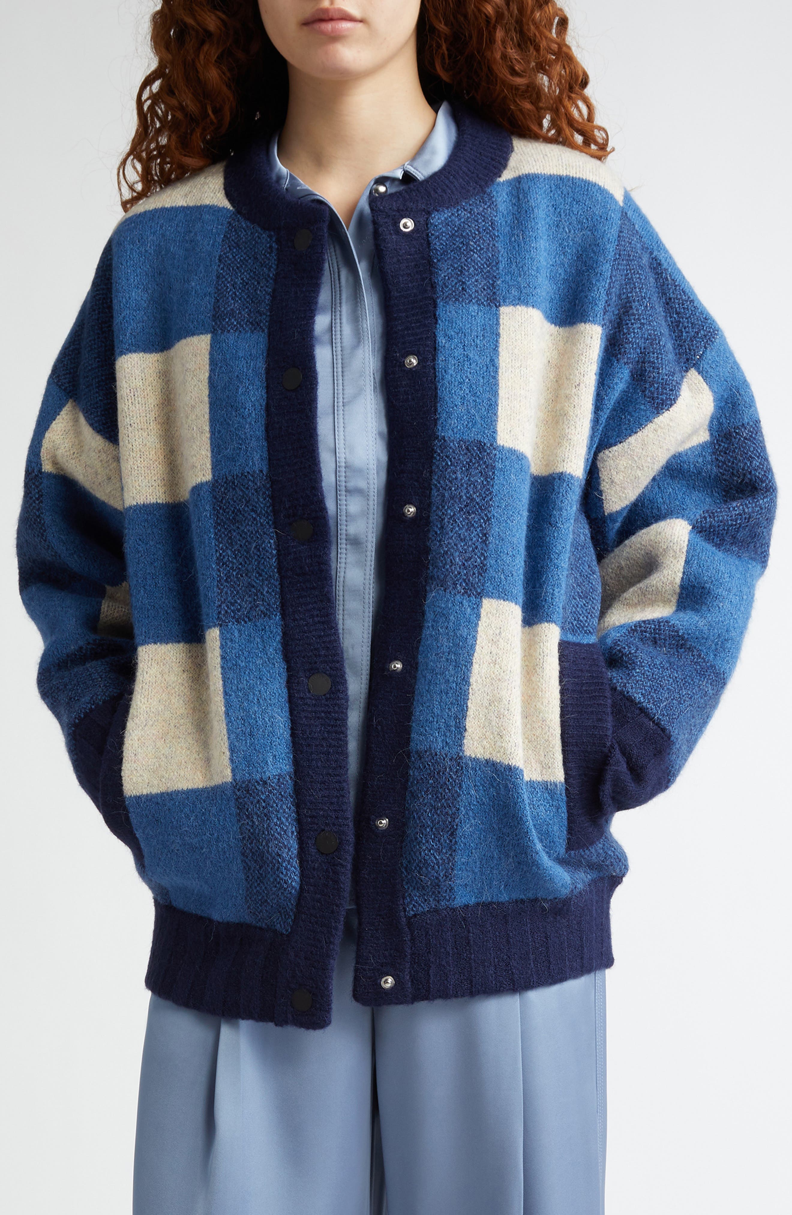Gingham Check Knit Bomber Jacket - image 1