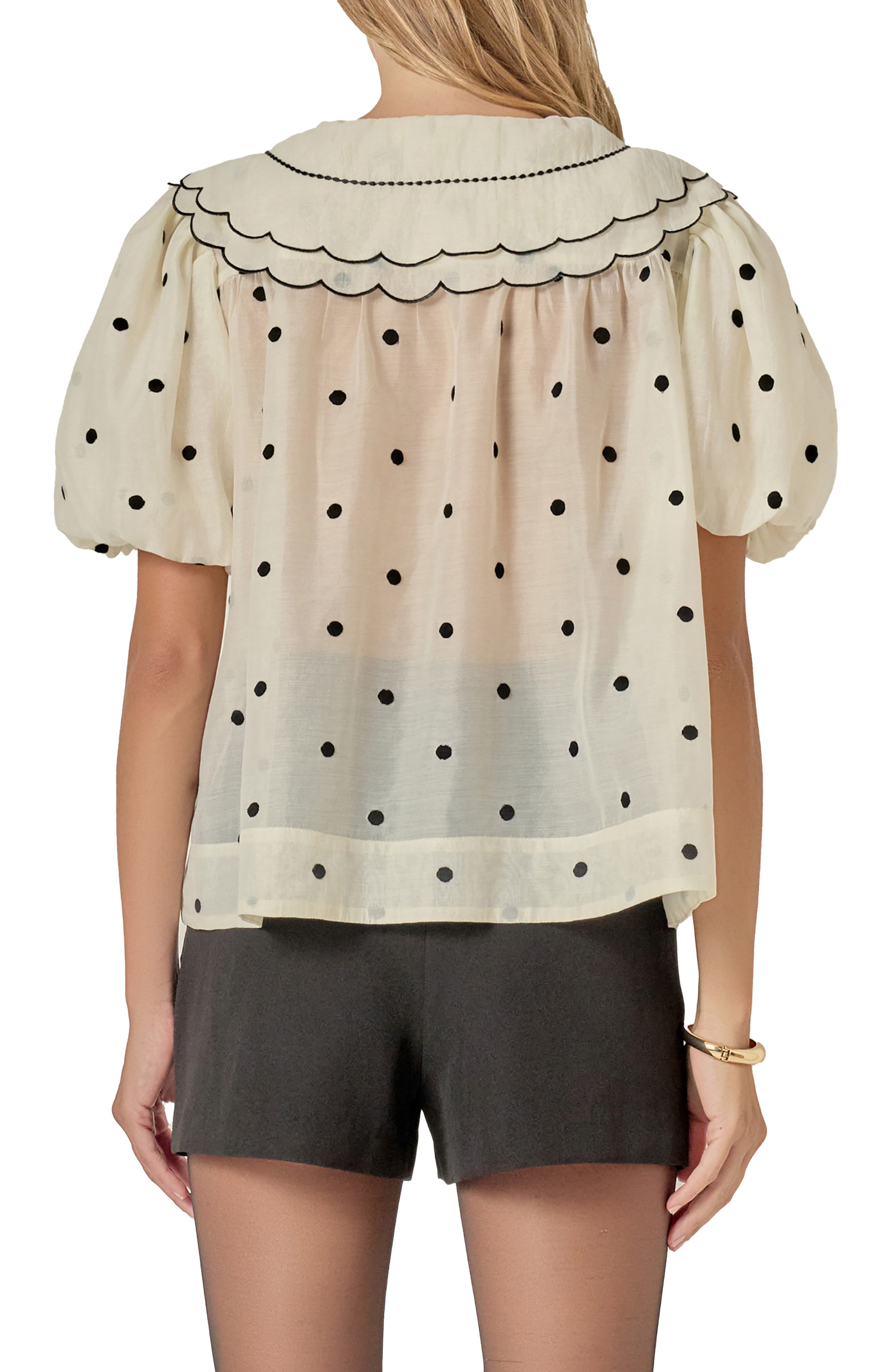 Scallop Dot Sheer Puff Sleeve Top - image 2
