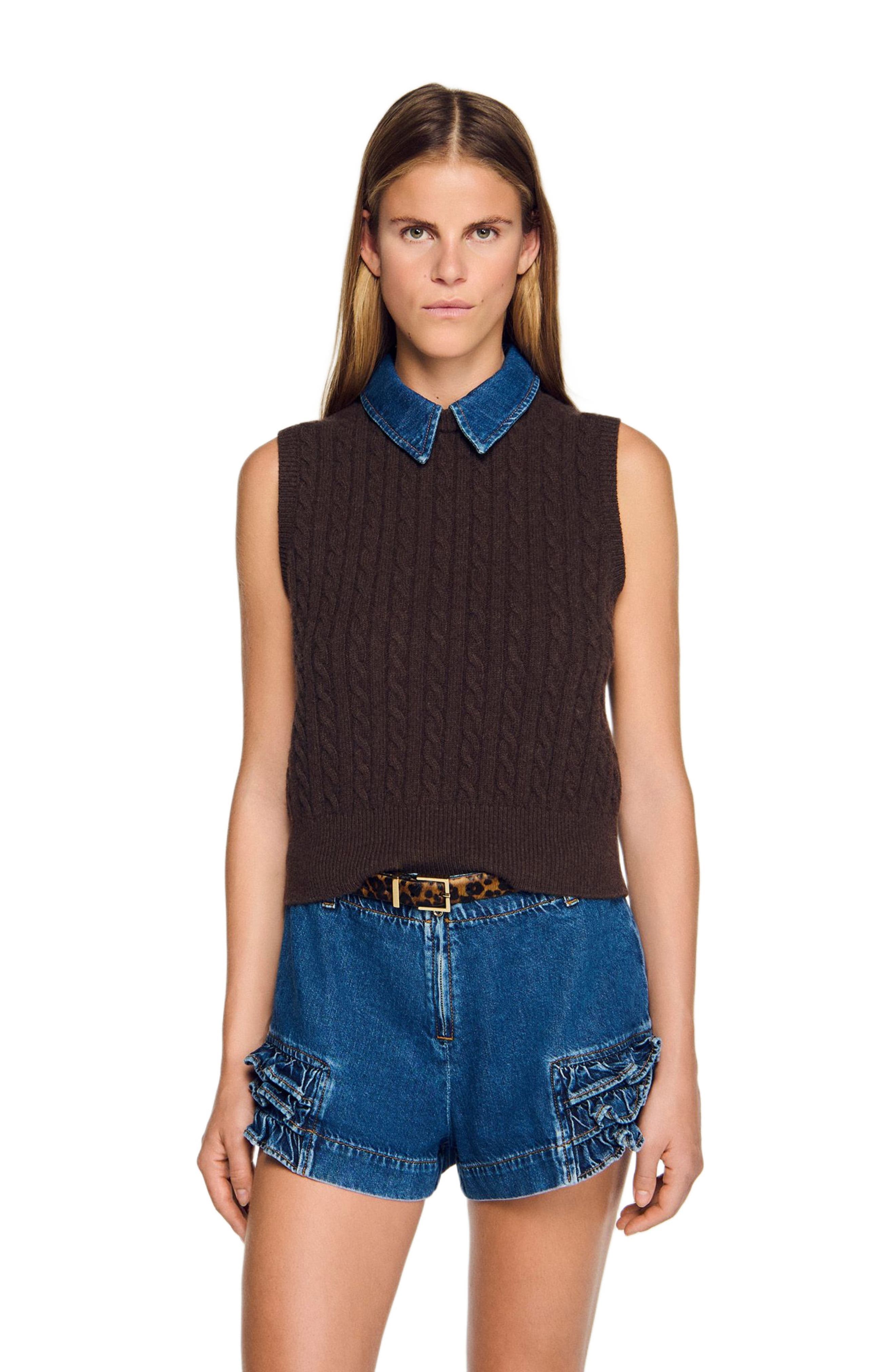 Knit sweater with removable denim collar - image 1