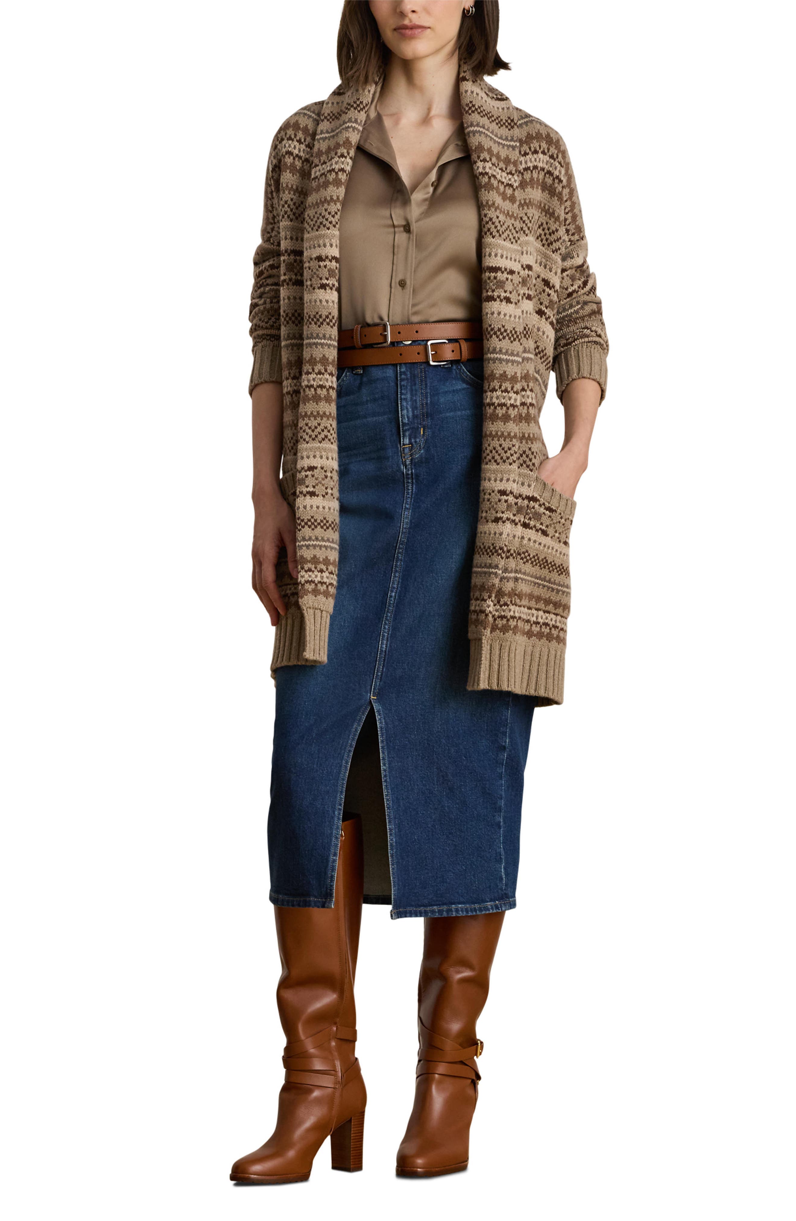 Fair Isle Belted Wool Blend Cardigan - image 1