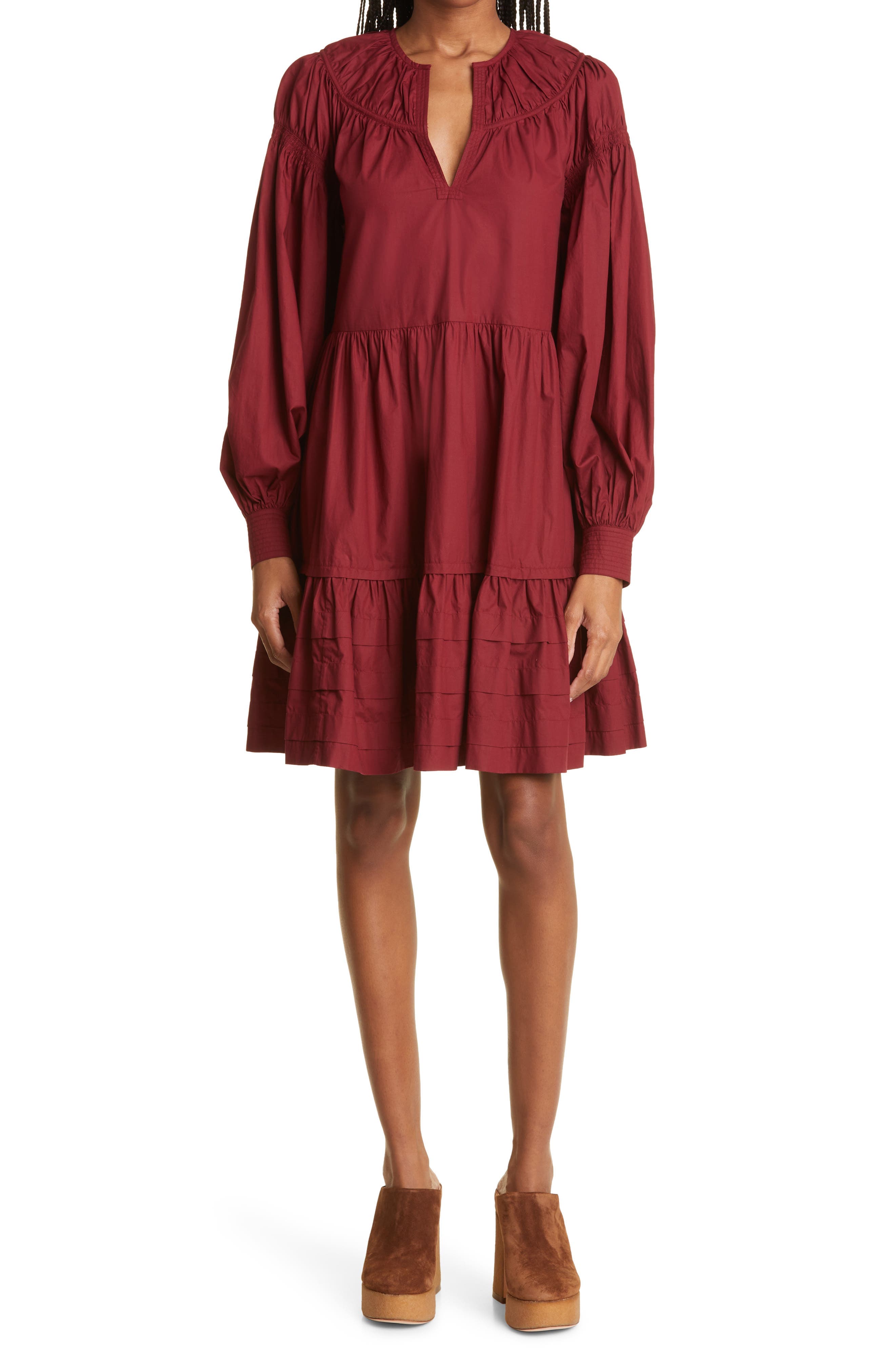 Rosa Long Sleeve Tiered Cotton Dress - image 1