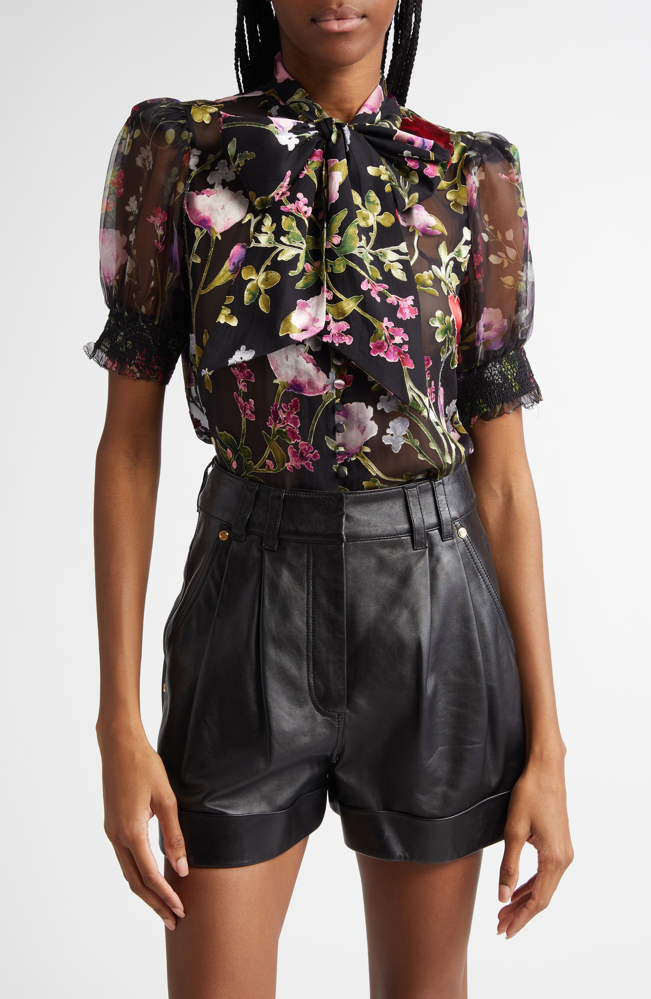 Brentley Floral Tie Neck Puff Sleeve Top - image 1