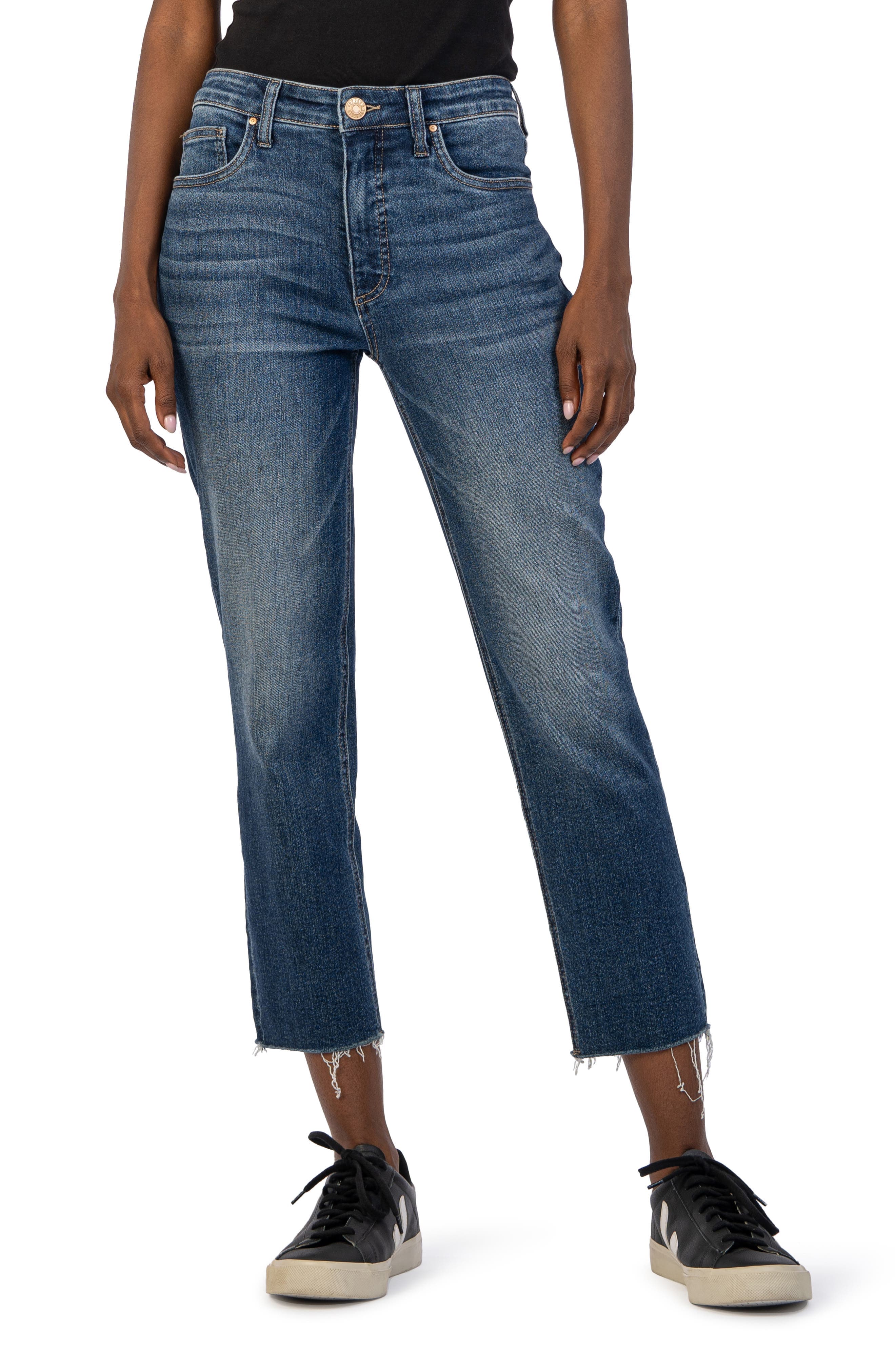 Rachael Fab Ab High Waist Raw Hem Crop Mom Jeans - image 1