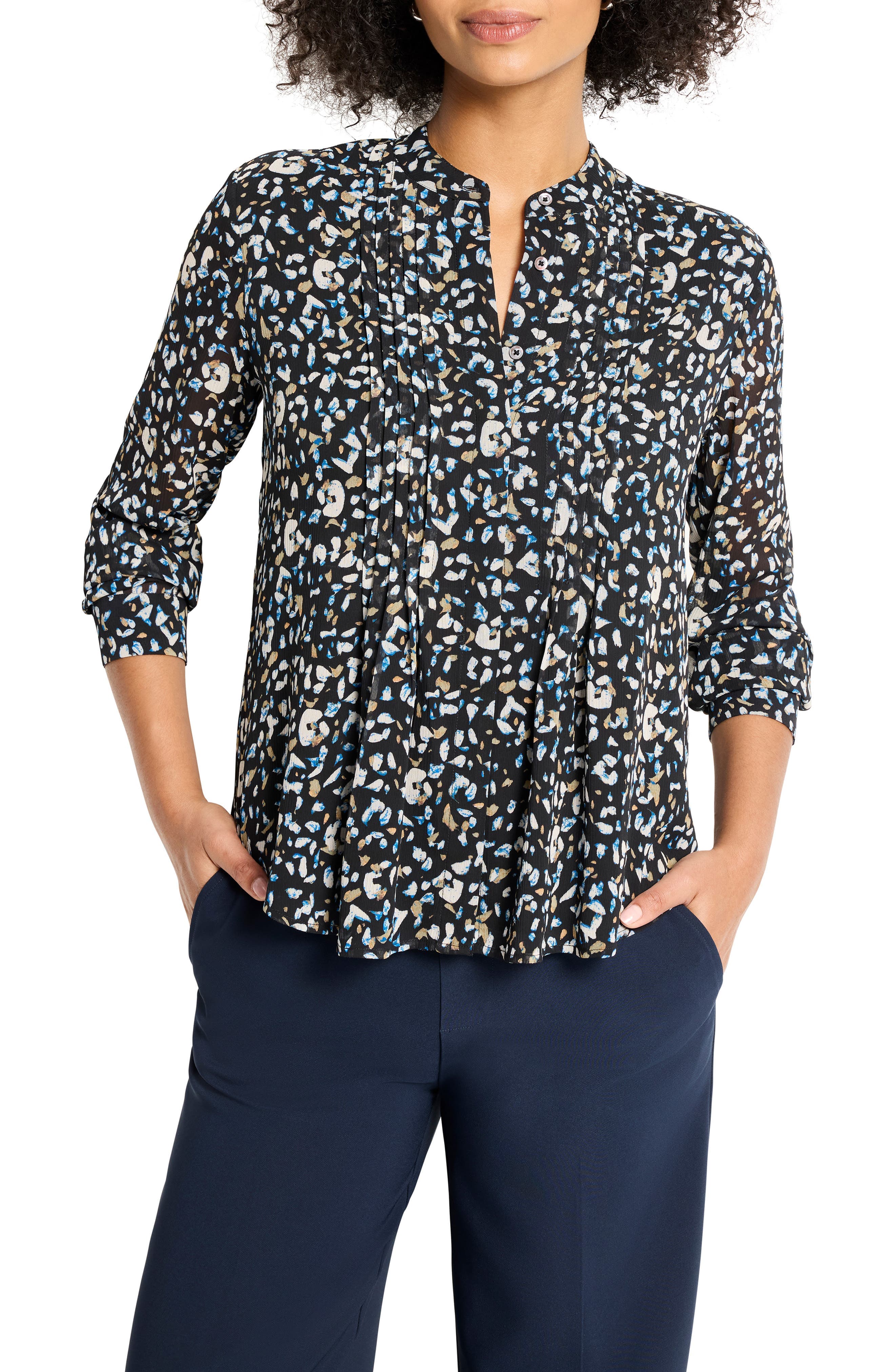 Cheetah Pintuck Button-Up Shirt - image 1