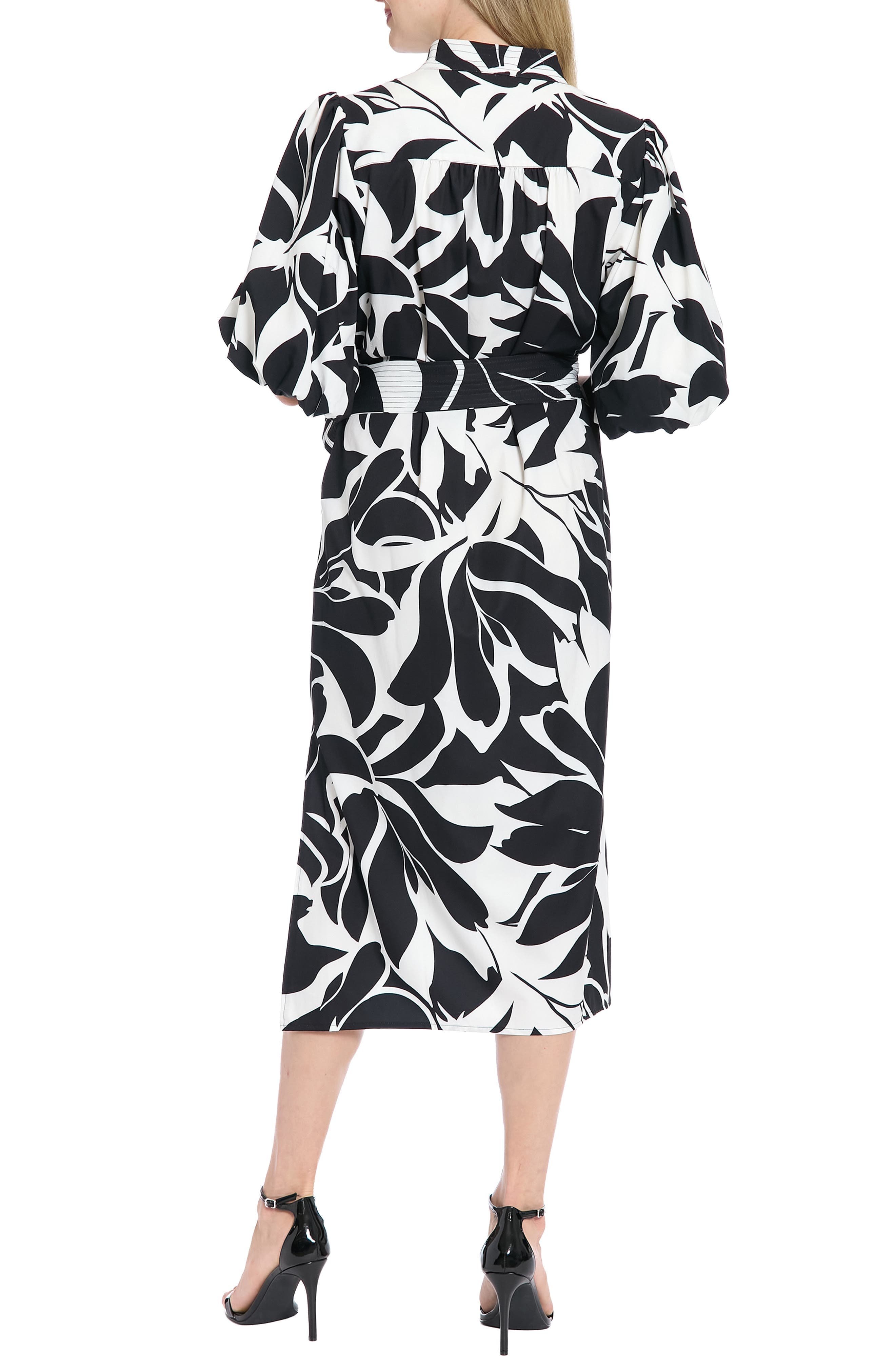 Tie Waist Split Neck Midi Dress - image 2