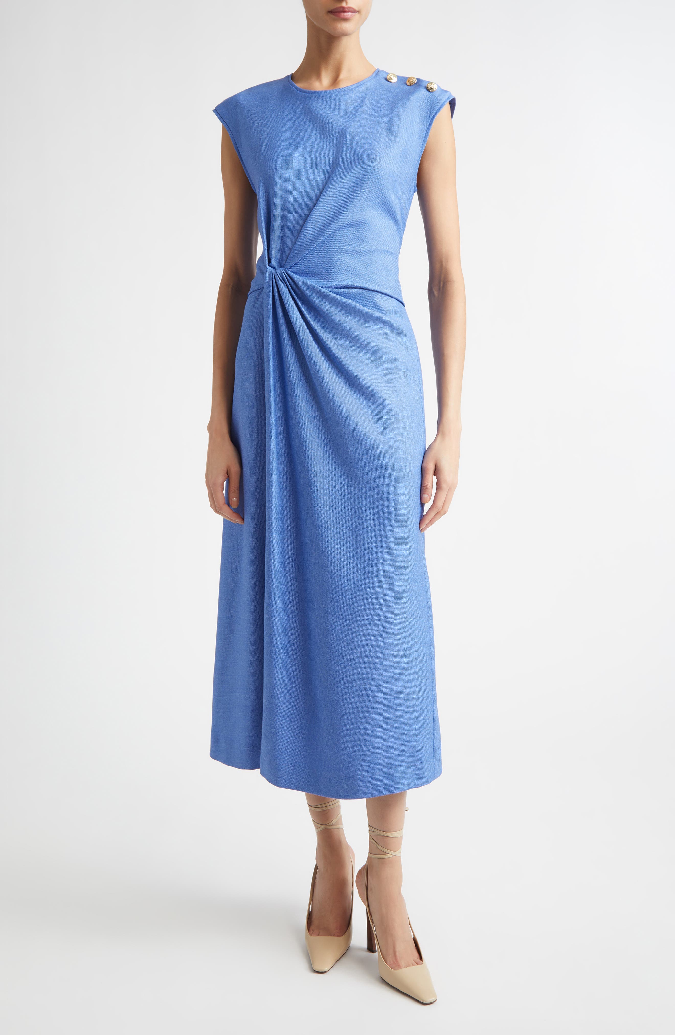 Twisted Detail Cap Sleeve Silk & Wool Dress - image 1