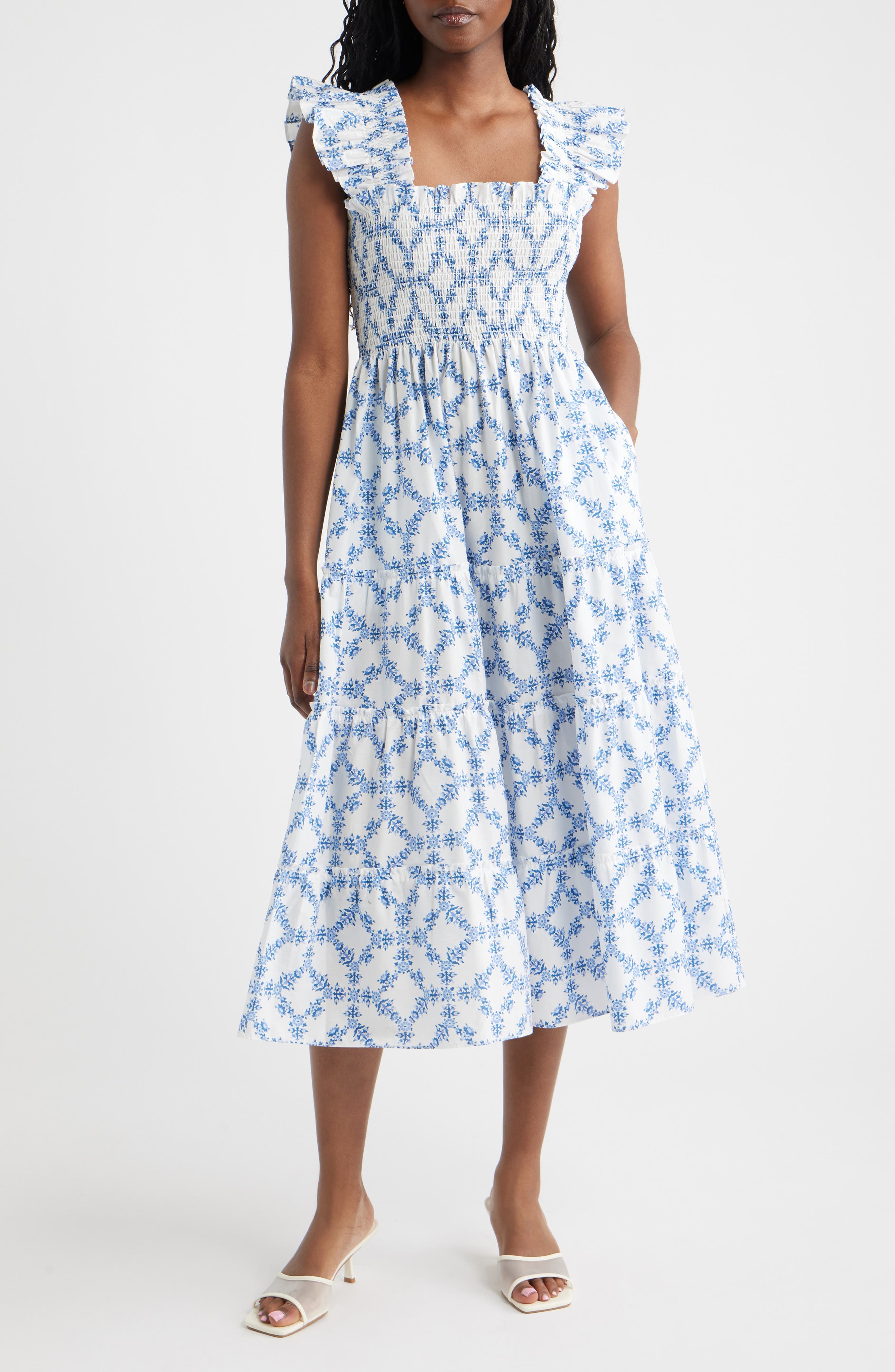 The Ellie Floral Flutter Sleeve Nap Midi Dress - image 1
