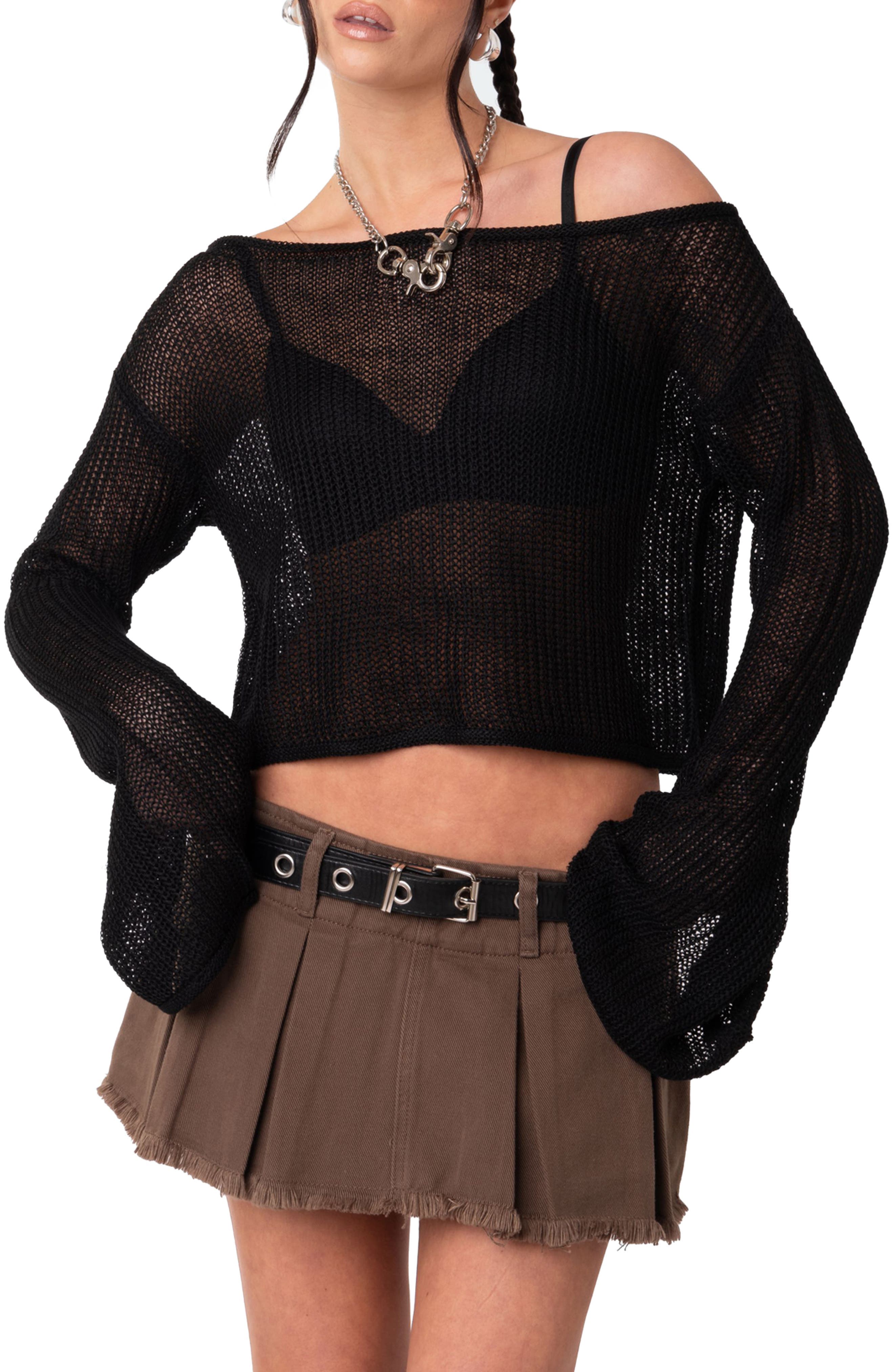 Emmie Off the Shoulder Sheer Sweater - image 1