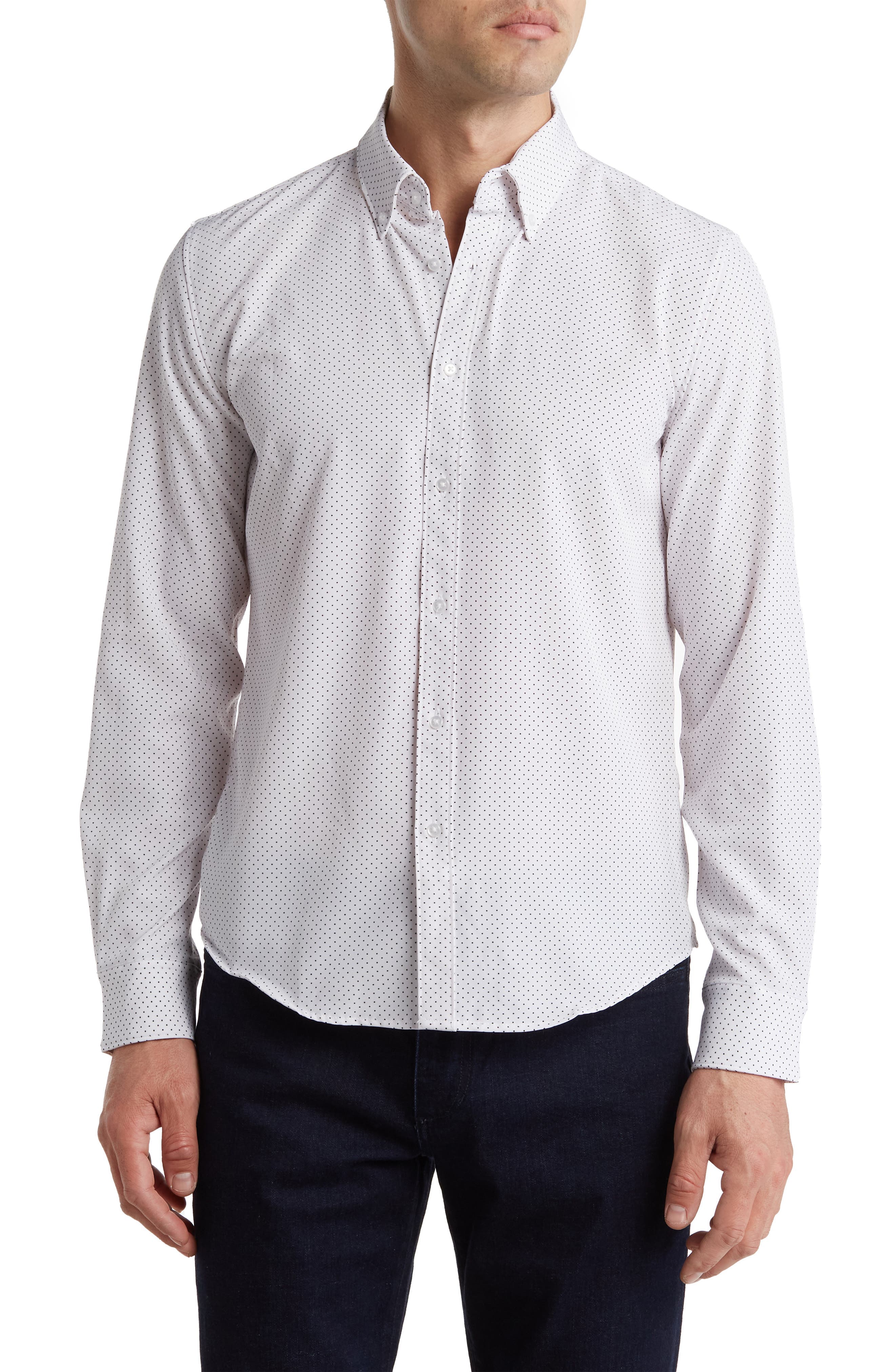 Polka Dot Print Stretch Button-Up Sport Shirt - image 1