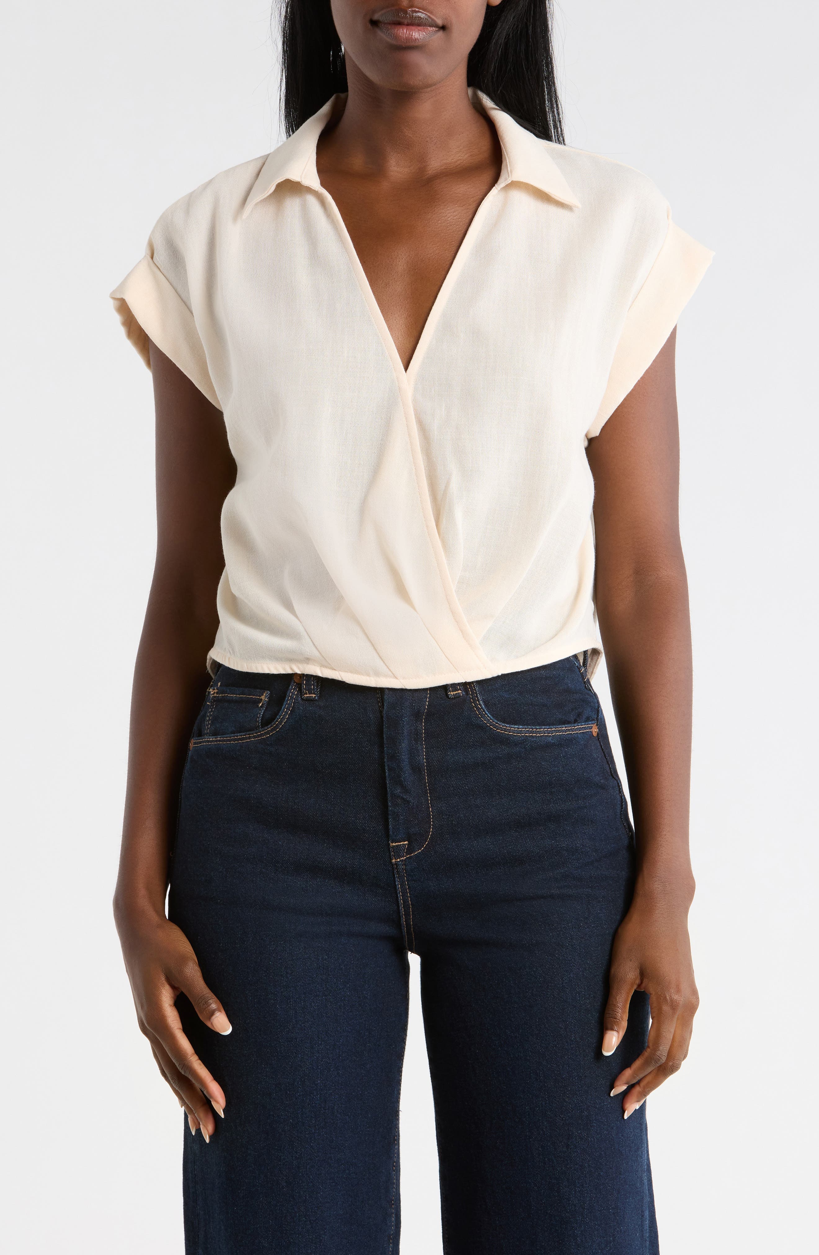 Johnny Collar Short Sleeve Crop Top - image 1