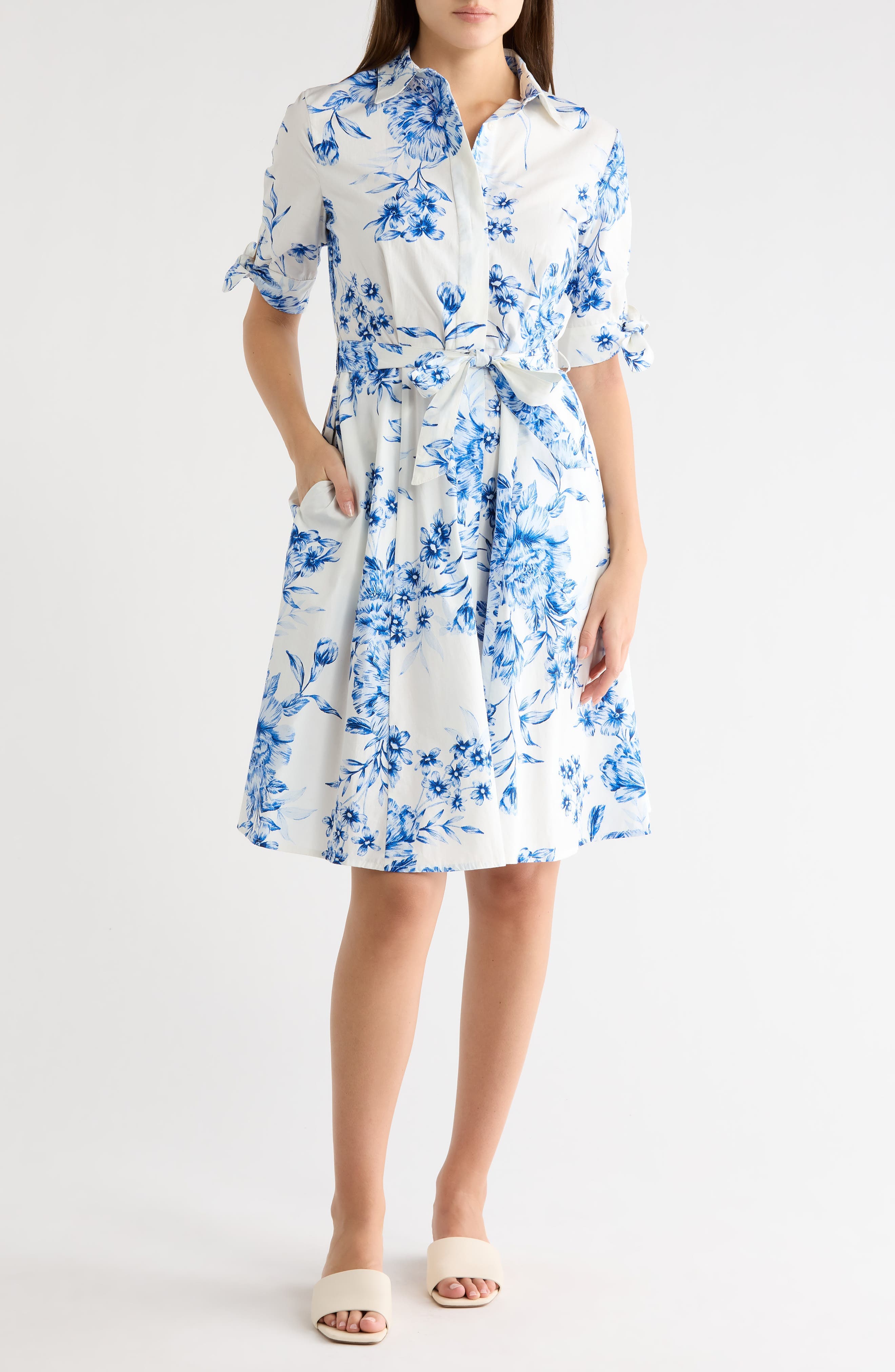 Floral Short Sleeve Cotton Shirtdress - image 1