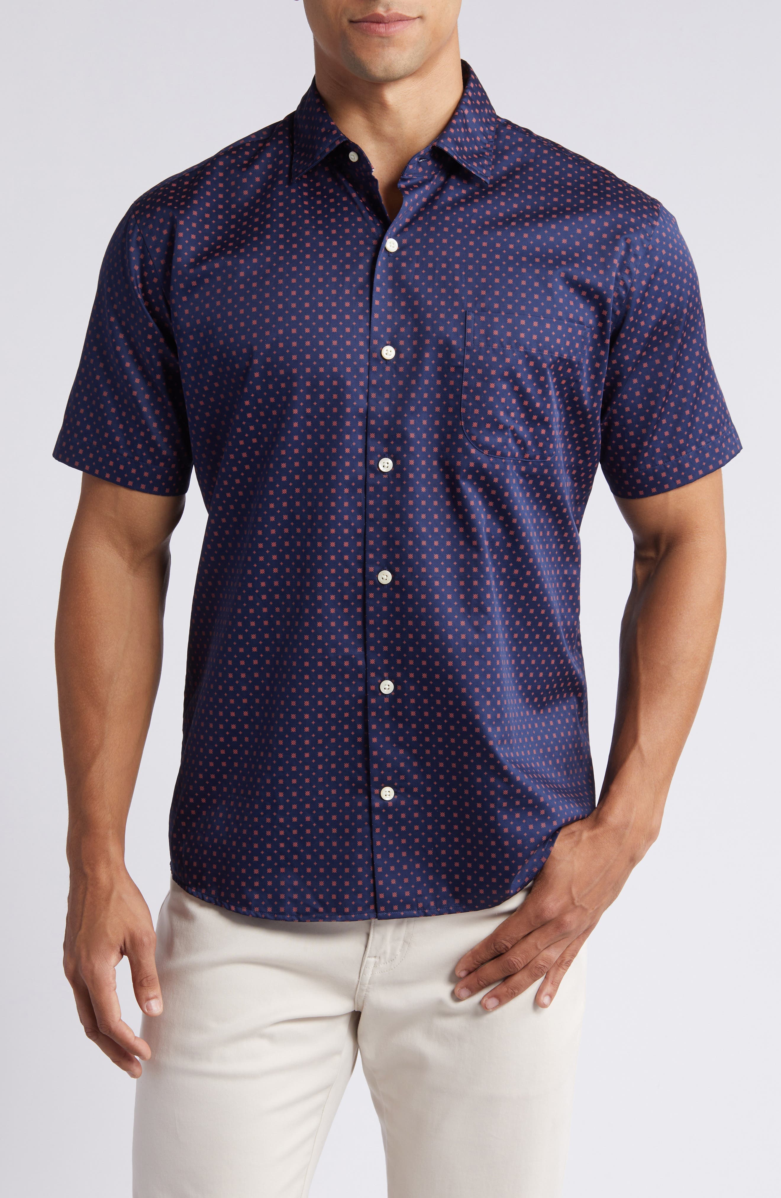 Palmico Neat Short Sleeve Cotton Button-Up Shirt - image 1