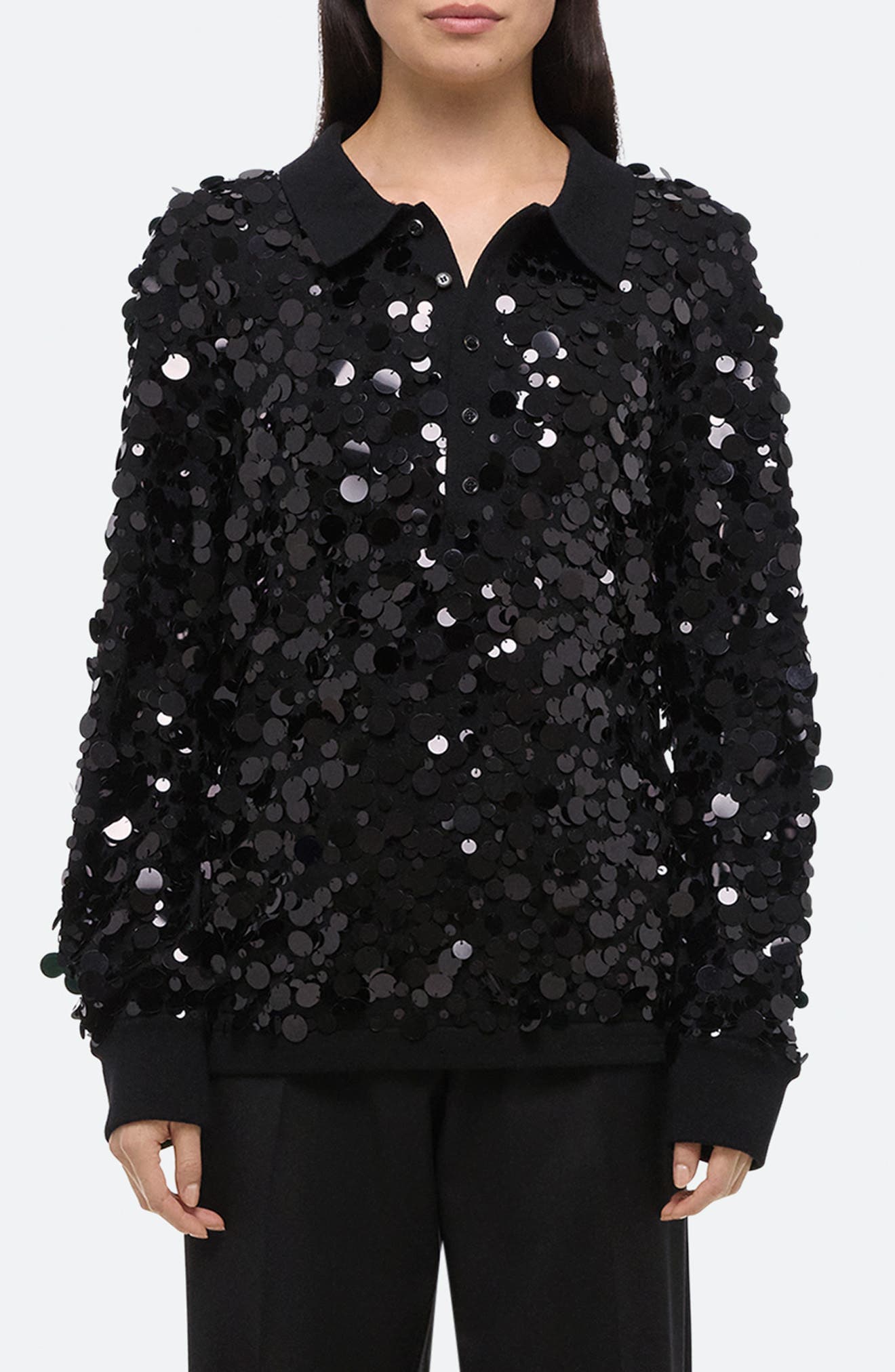 Paillette Wool Long Sleeve Polo - image 1