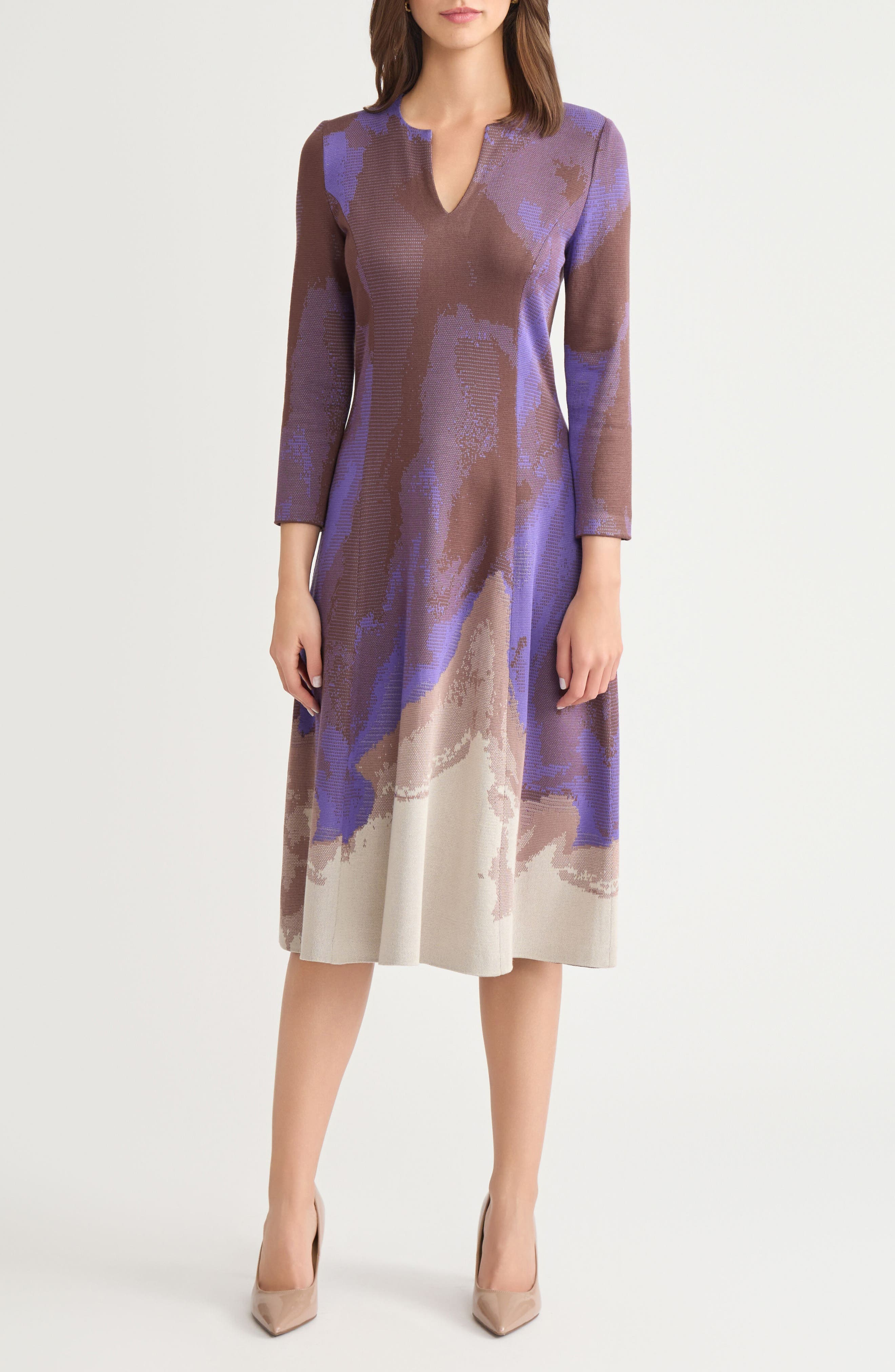 Abstract Jacquard A-Line Knit Midi Dress - image 1