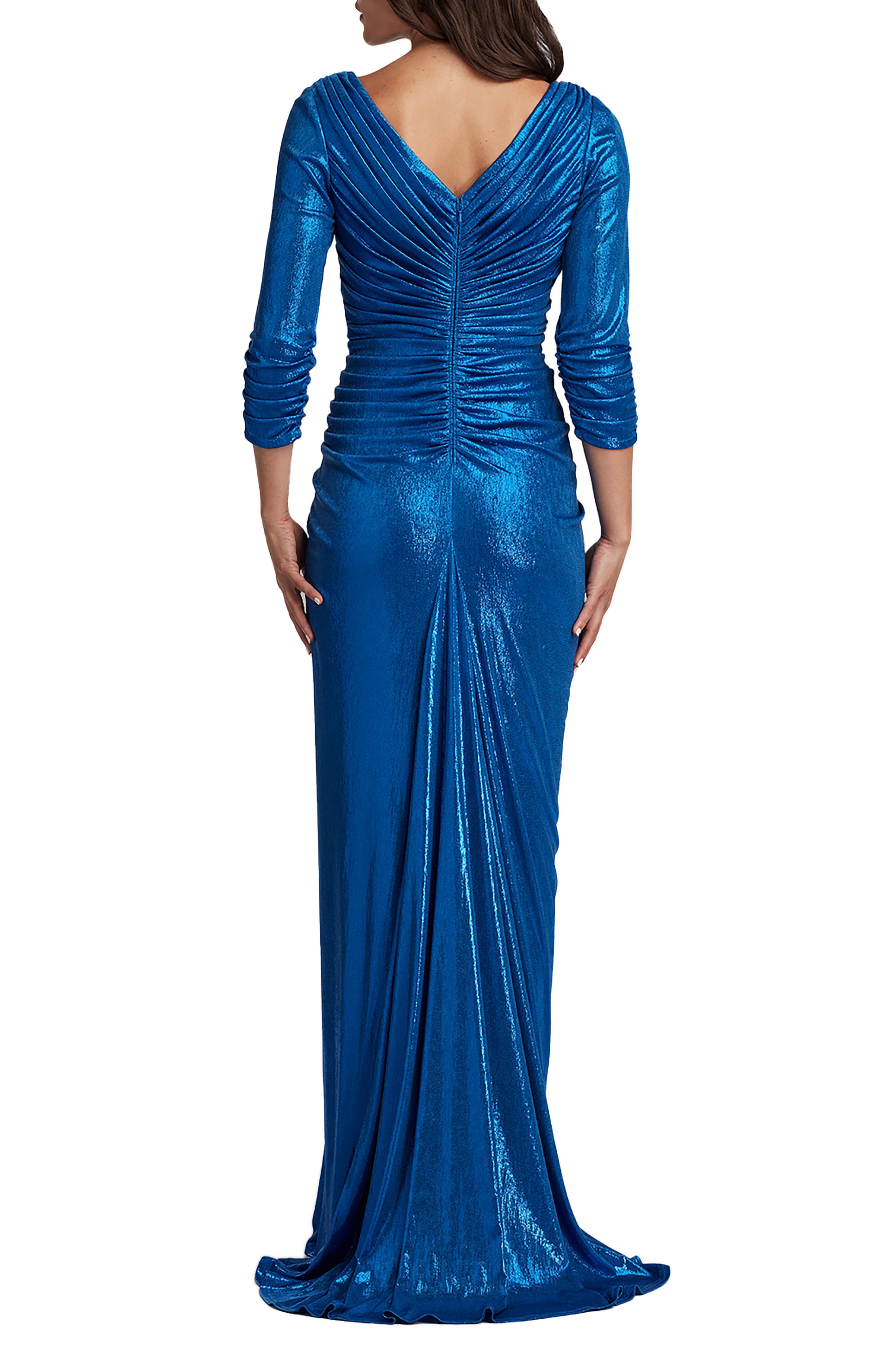 Ruched Metallic Three-Quarter Sleeve Gown - image 2