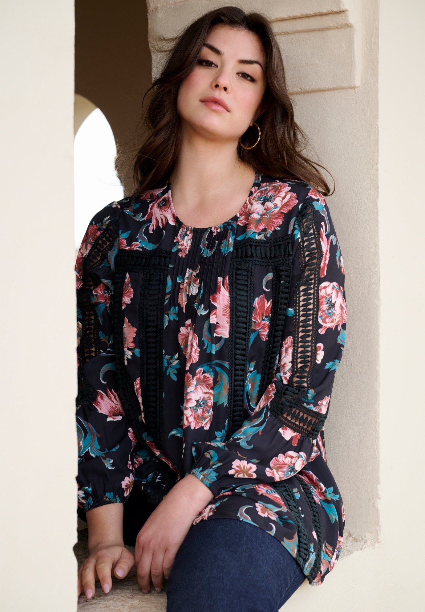 Lace-Trim Blouson-Sleeve Top - image 4